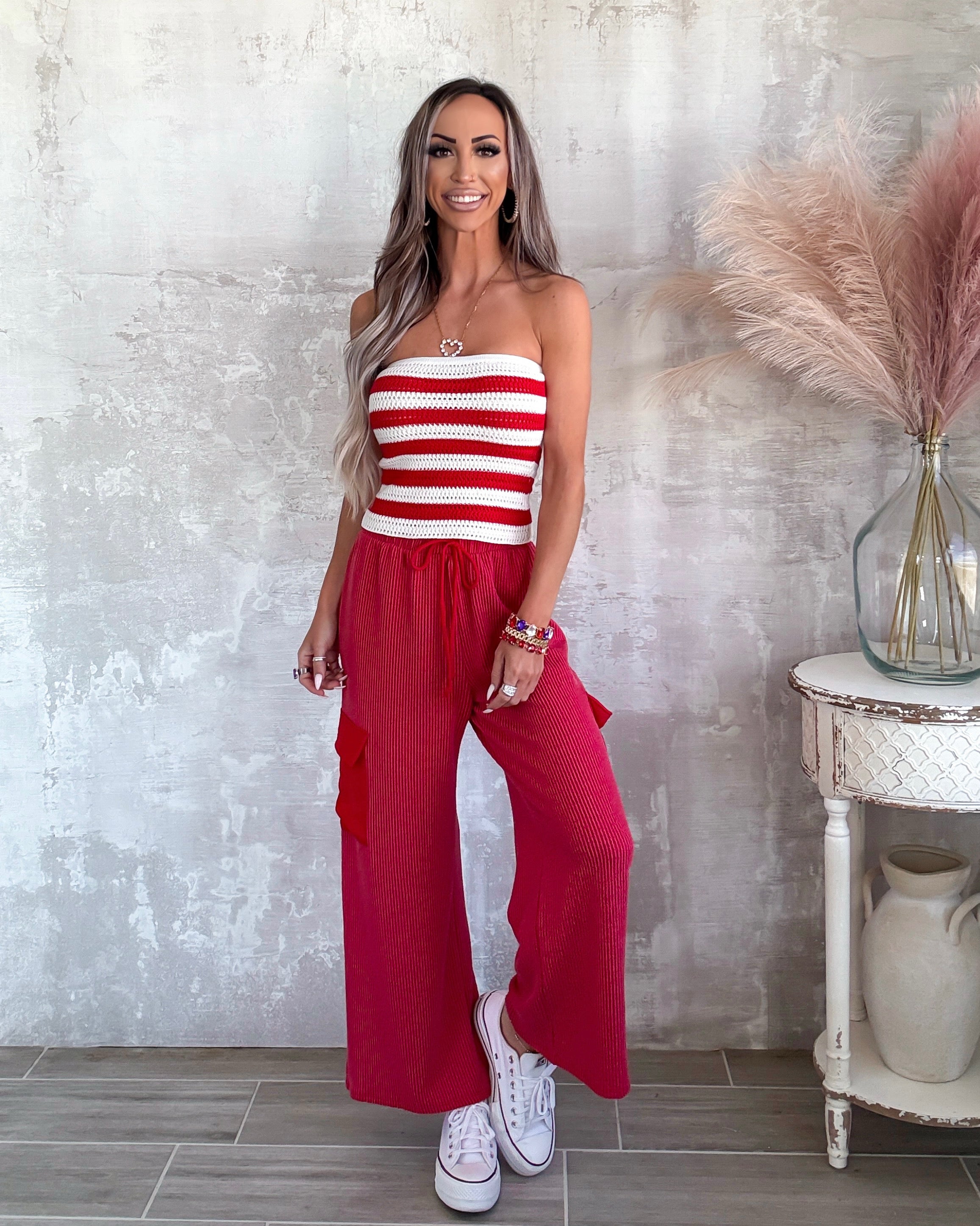 Relaxed Victory Corded Cargo Pants - Red