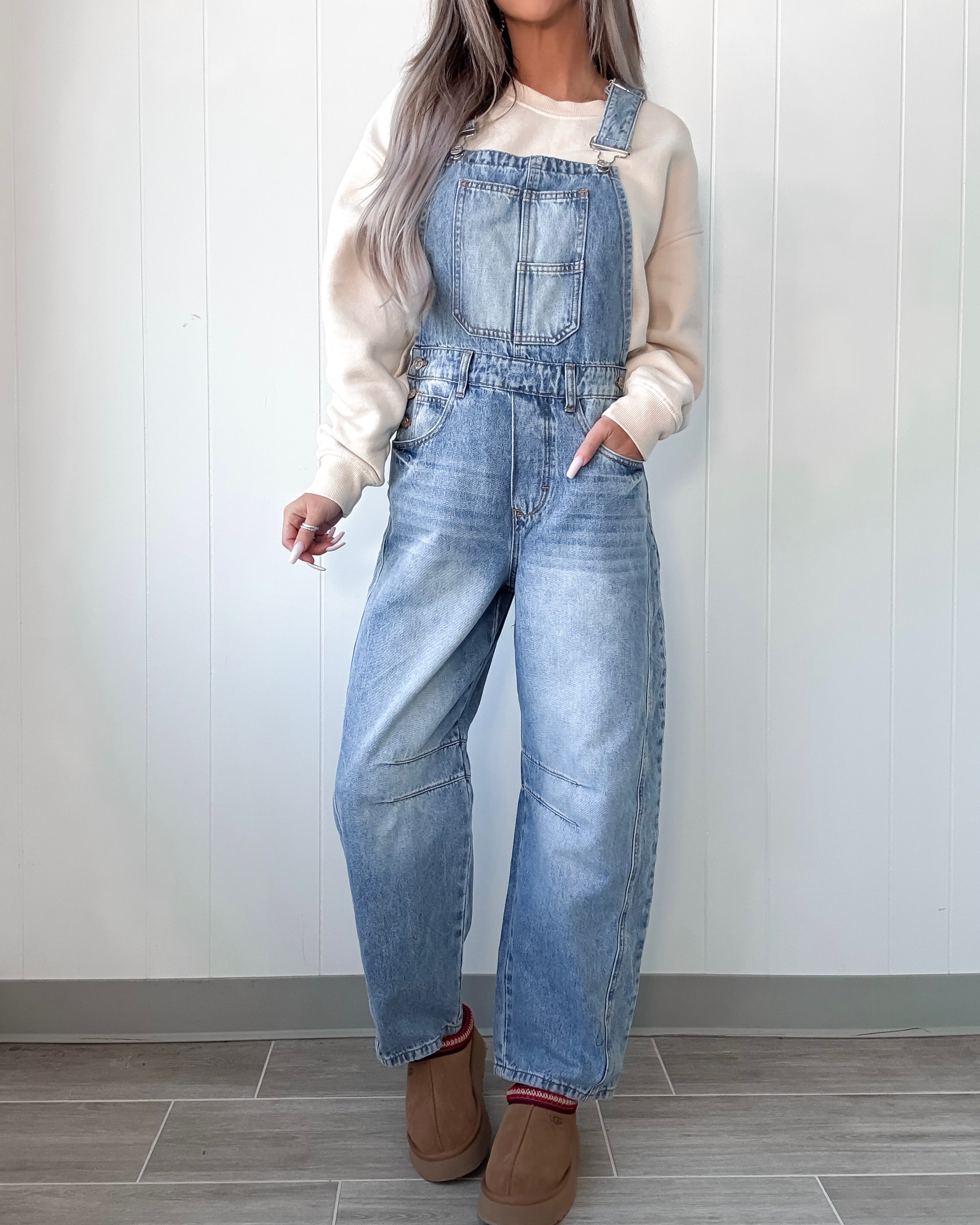 Josie Denim Barrel Overalls - Light Wash