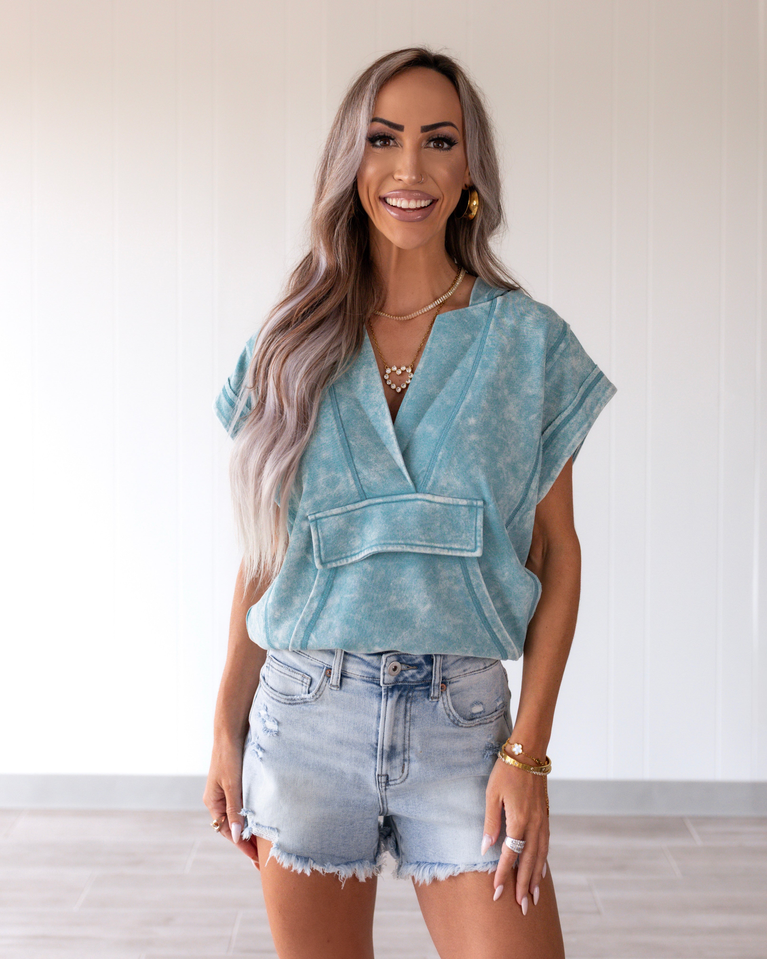 Vintage Wash Pullover Top - Emerald