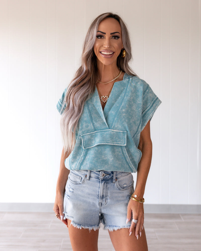 Vintage Wash Pullover Top - Emerald