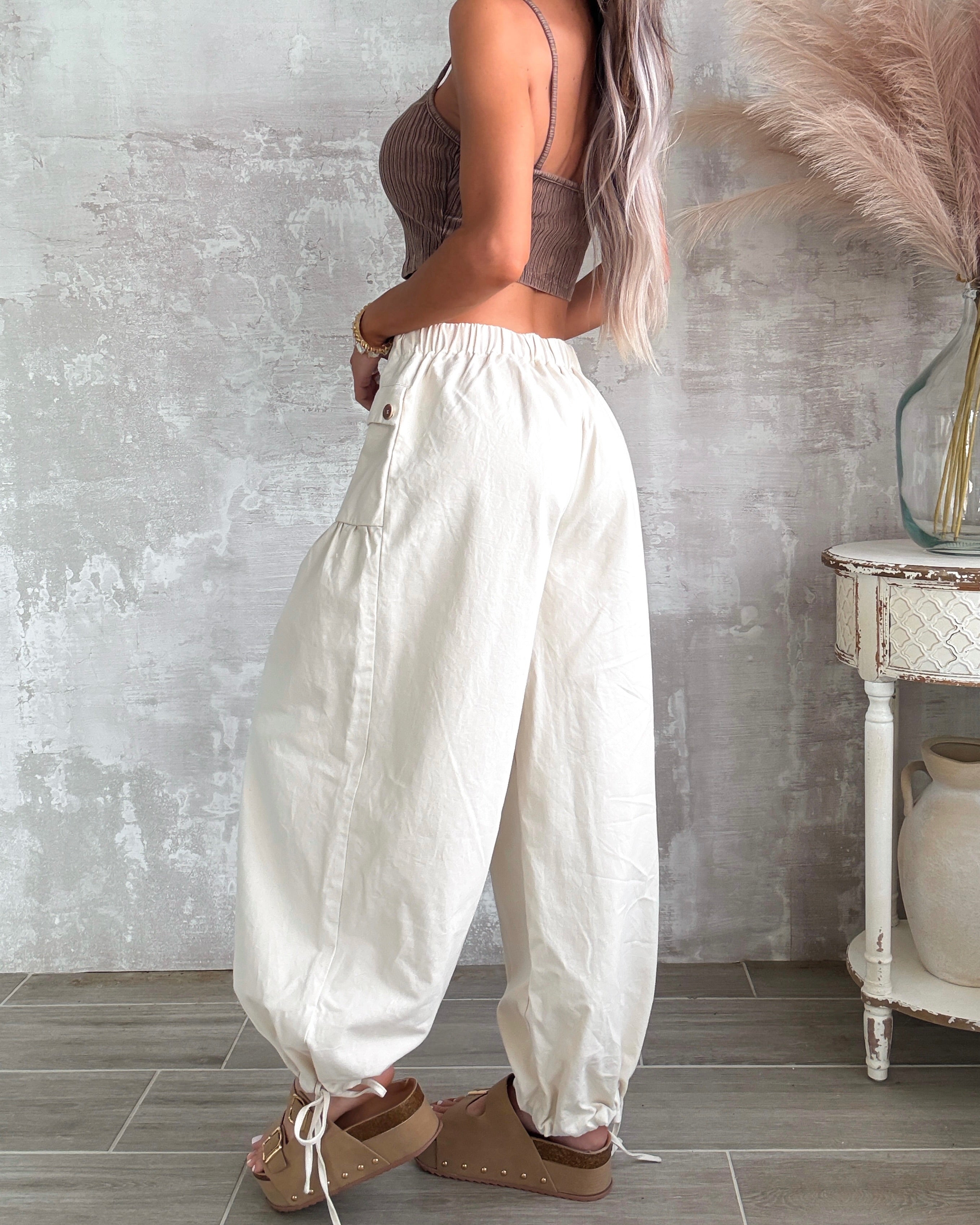 Sloane Tie Detail Pant - Ivory