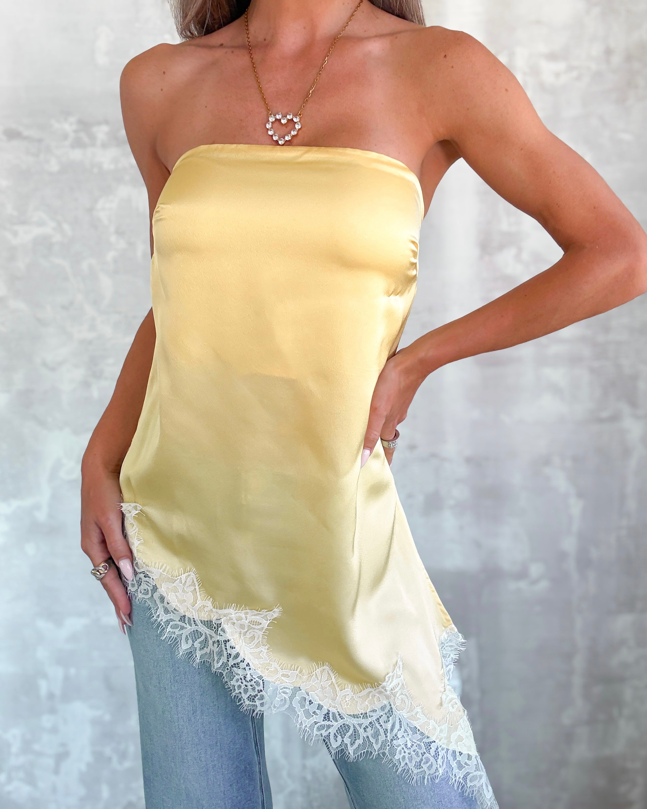 Satin & Lace Tube Top - Yellow