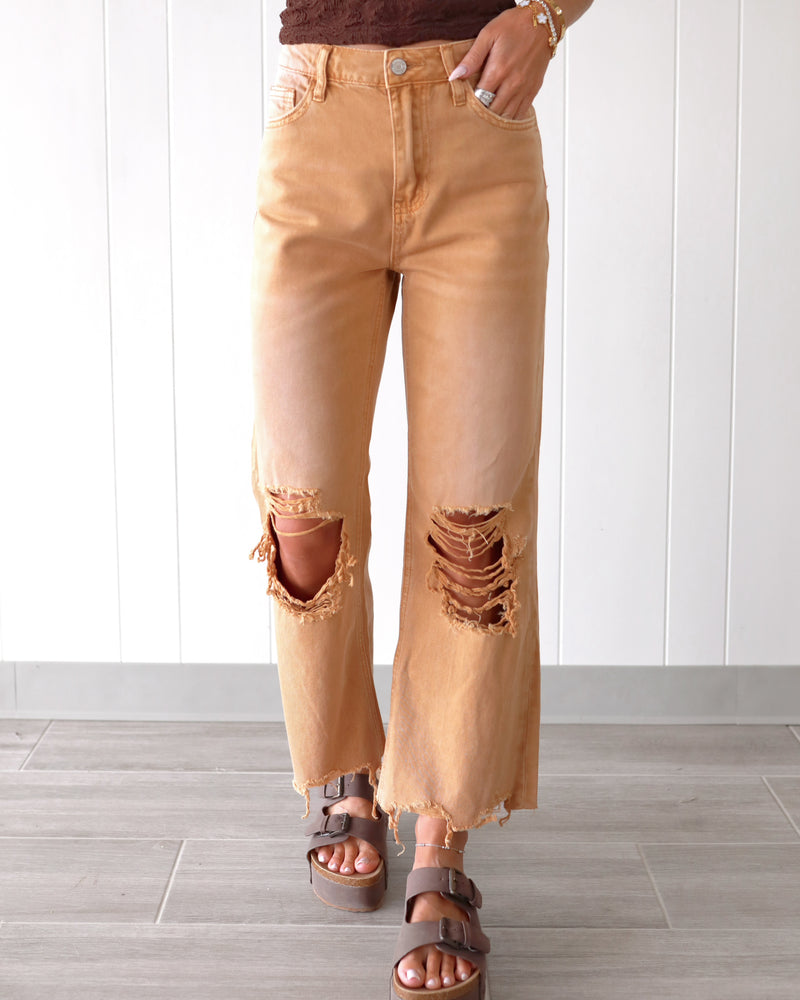 Brylee Distressed Crop Jeans - Sand