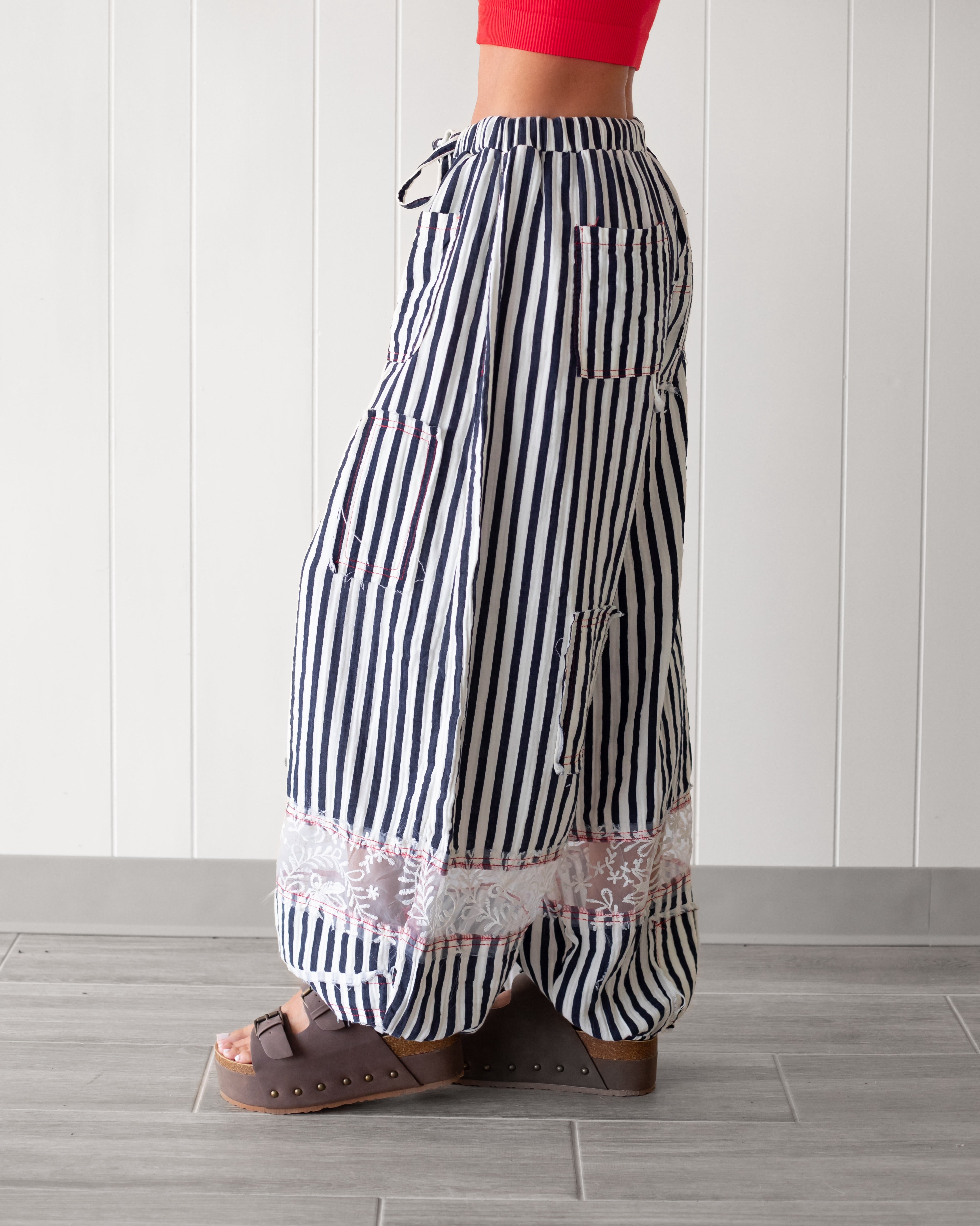 Lace & Leisure Striped Jogger Pants - Navy
