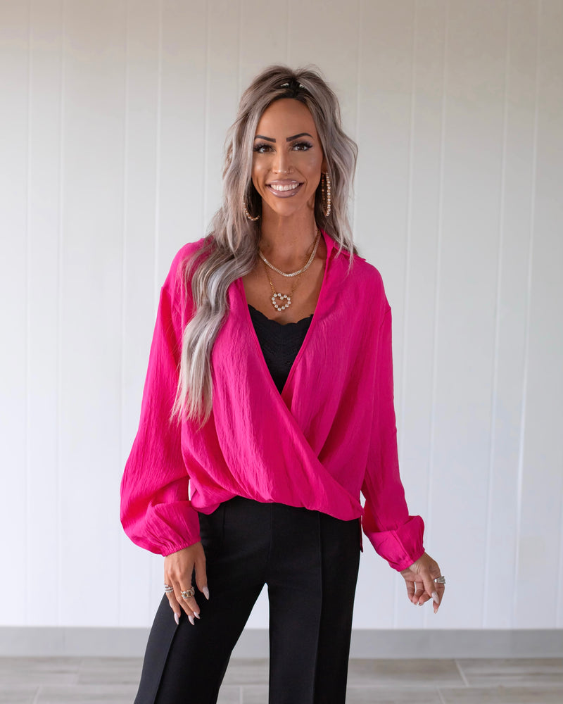 Breezy Babe Surplice Blouse - Magenta