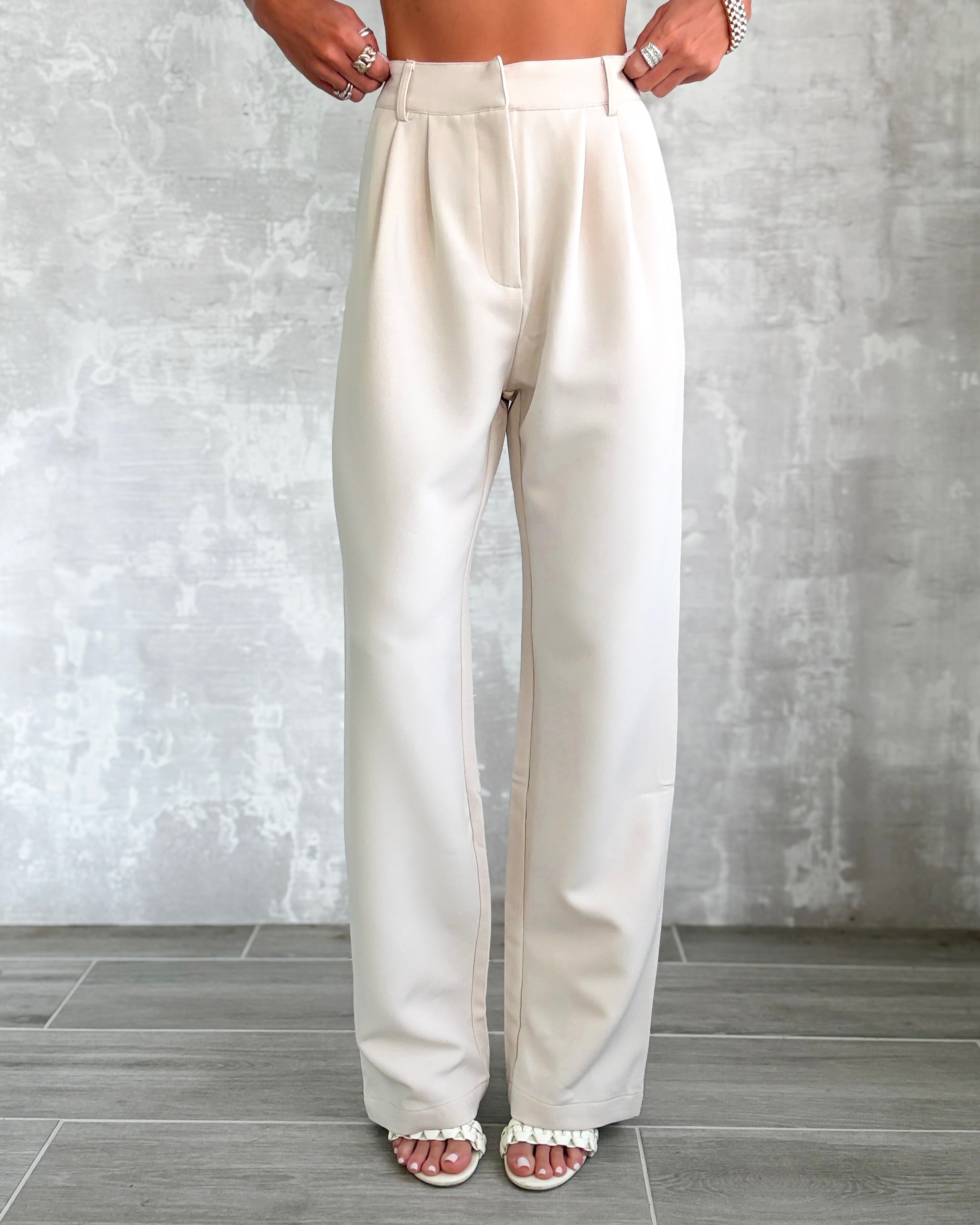 Reign Pleated Straight Leg Trousers - Cream