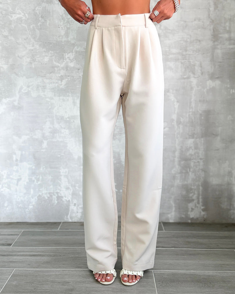 Reign Pleated Straight Leg Trousers - Cream