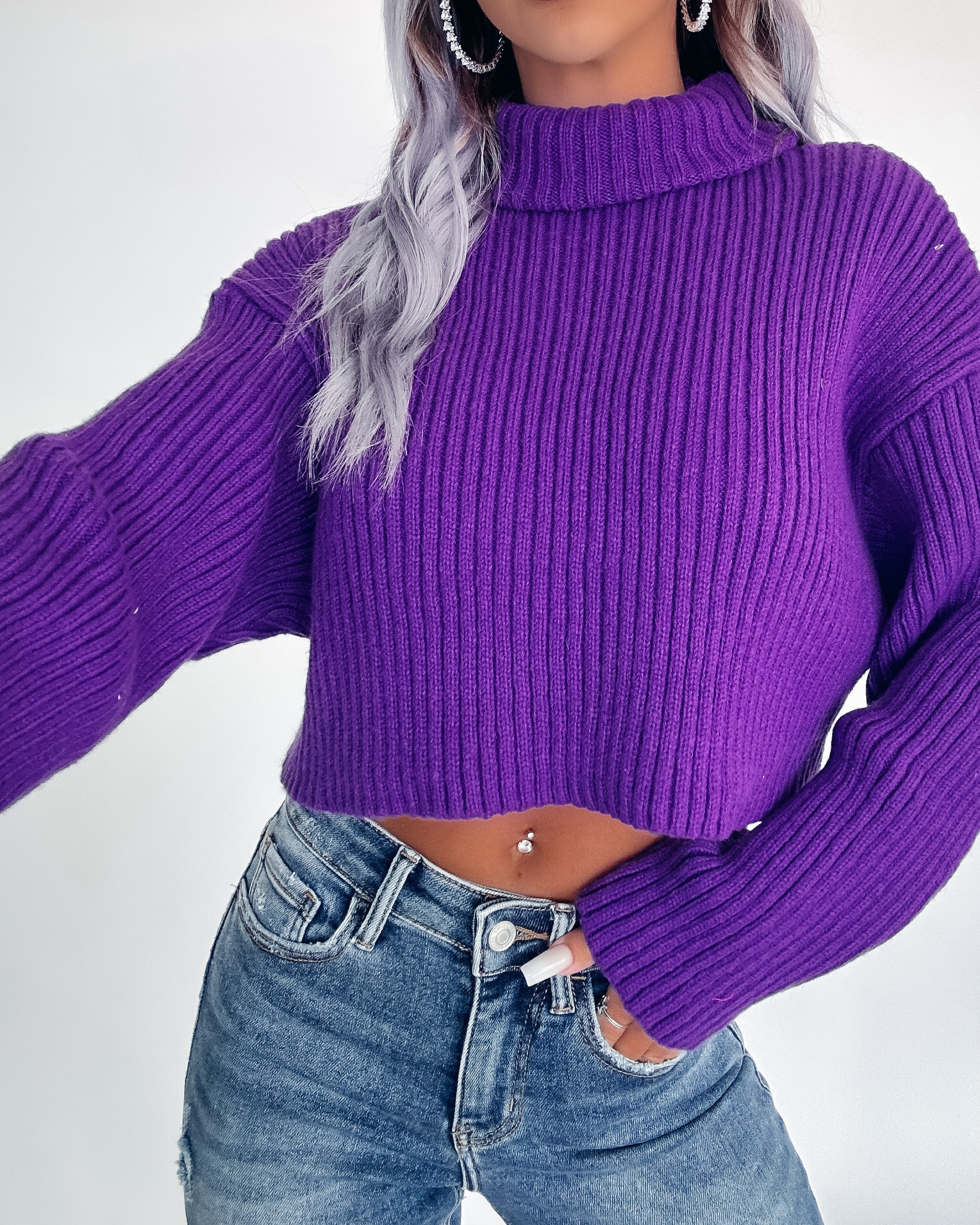 Smile Back Cropped Sweater- Purple
