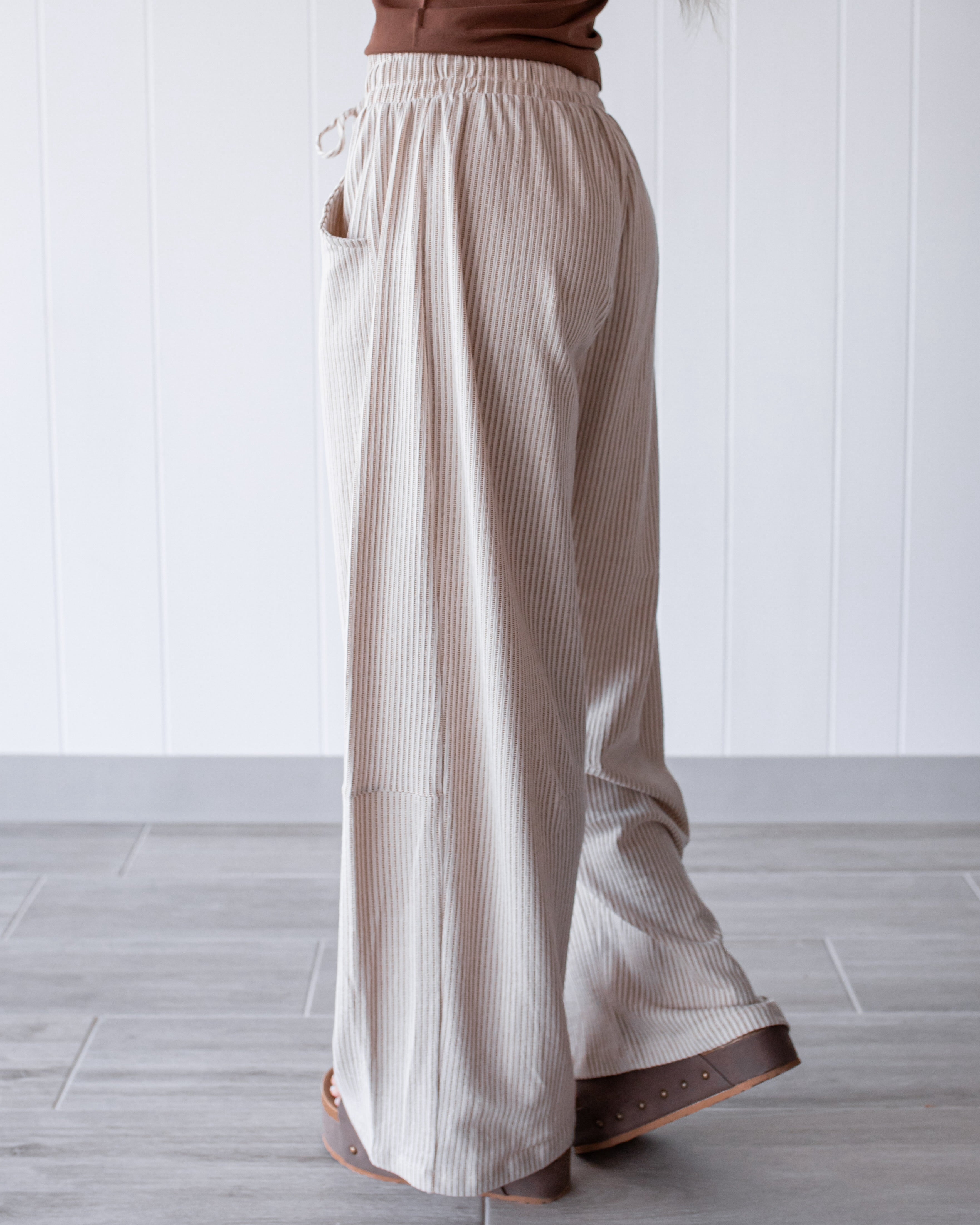 Bow Down Stripe Drawstring Pants - Taupe