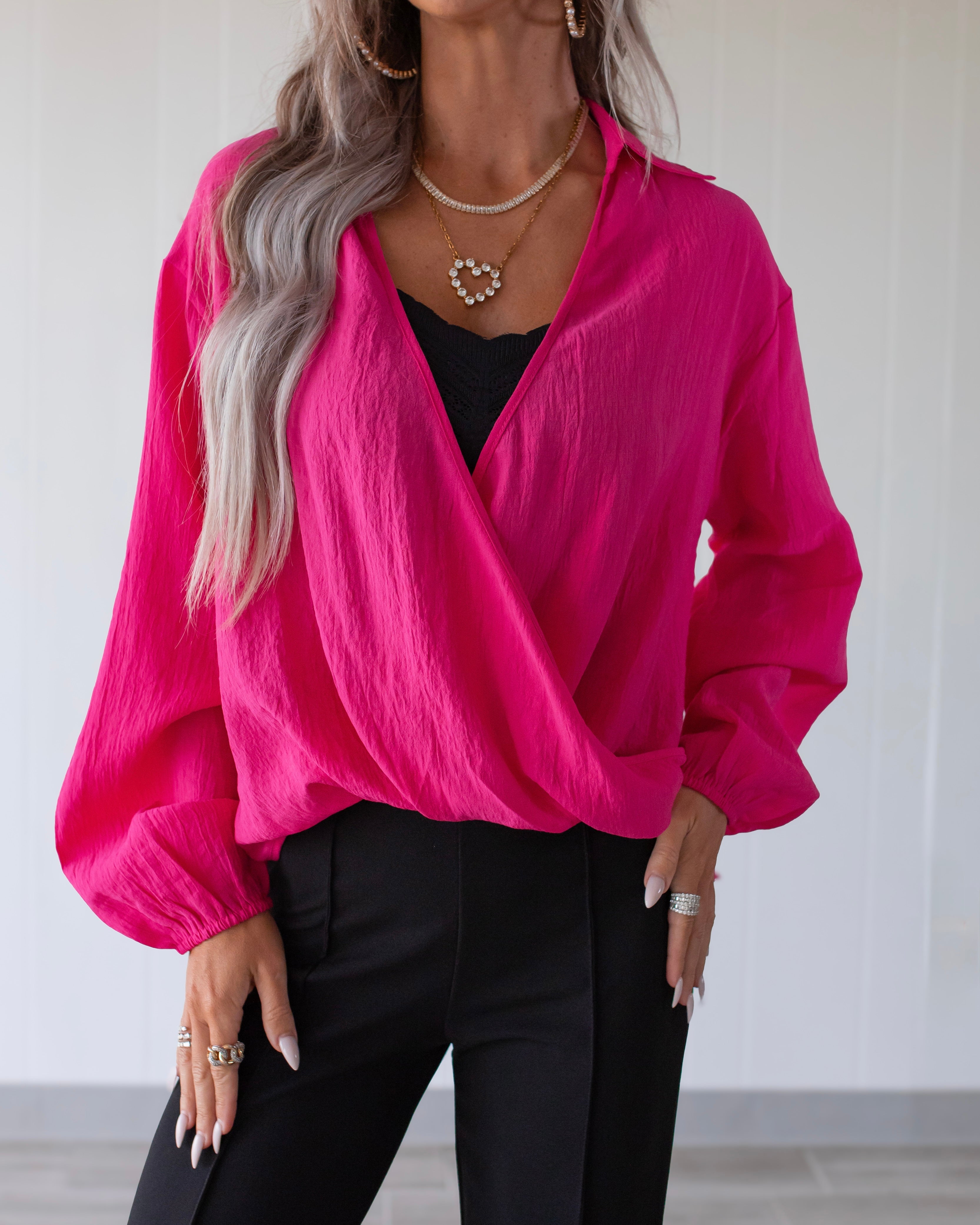 Breezy Babe Surplice Blouse - Magenta