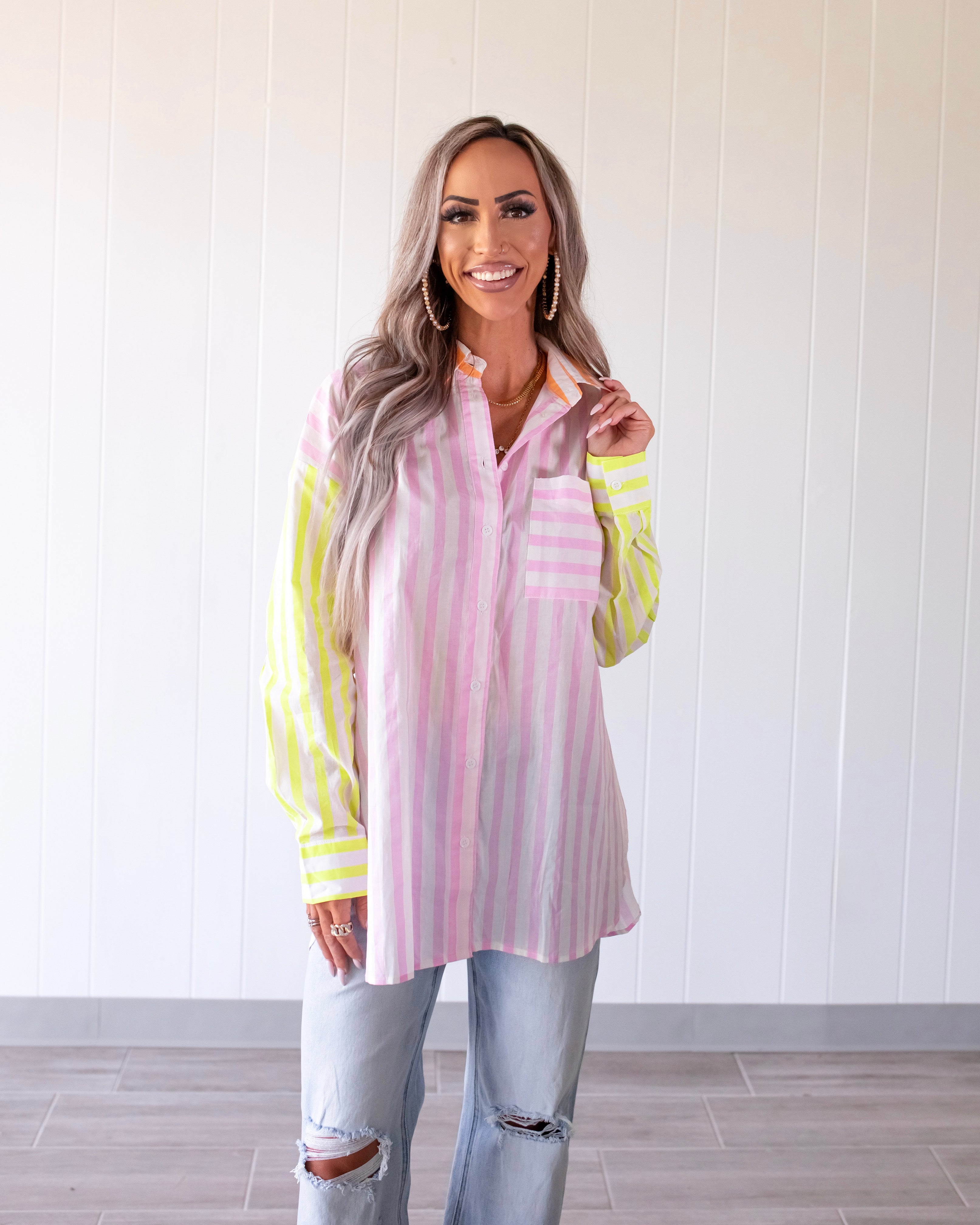 Color Theory Button Down Top - Sherbert