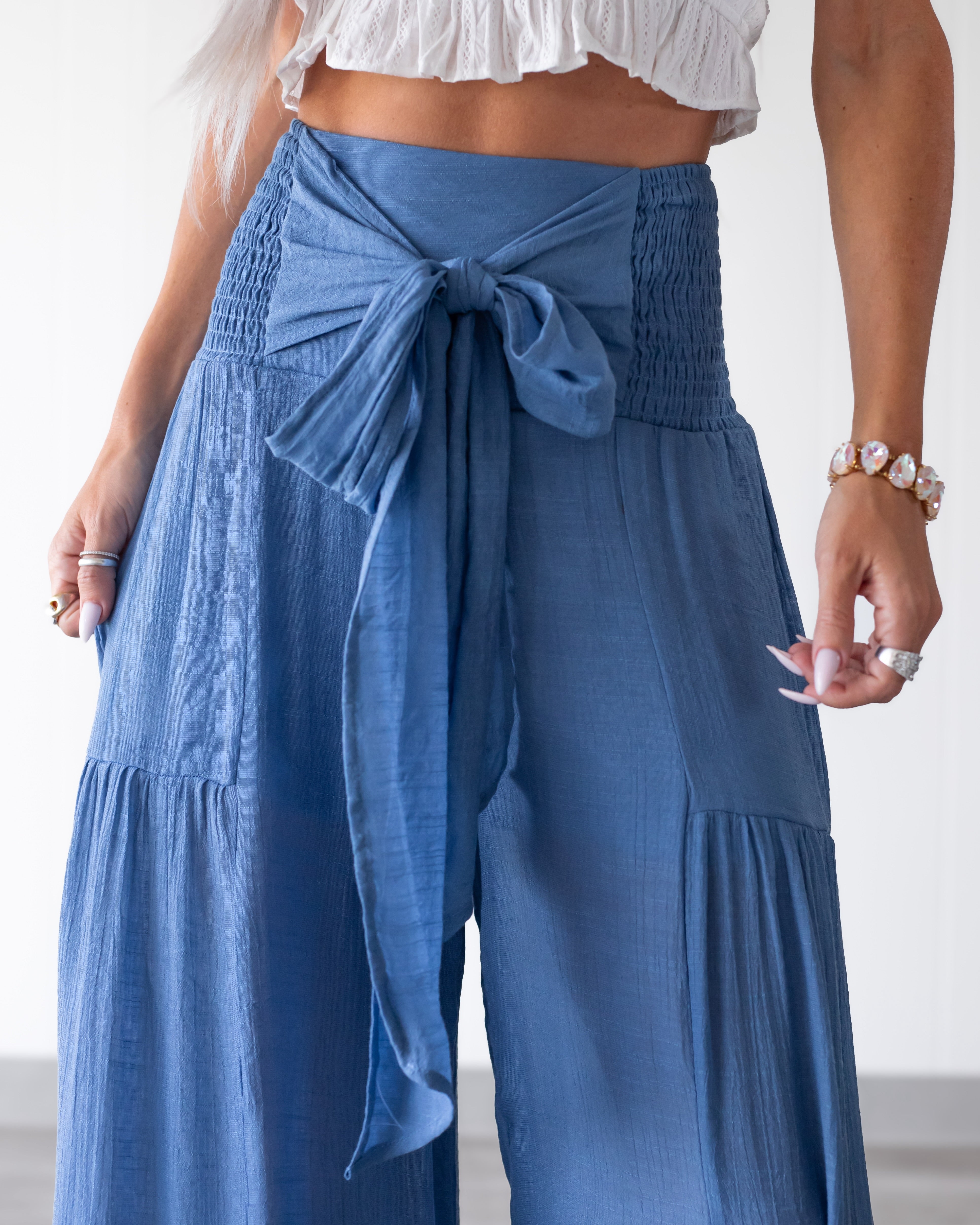 Breezy Days Tie Waist Pants - Blue