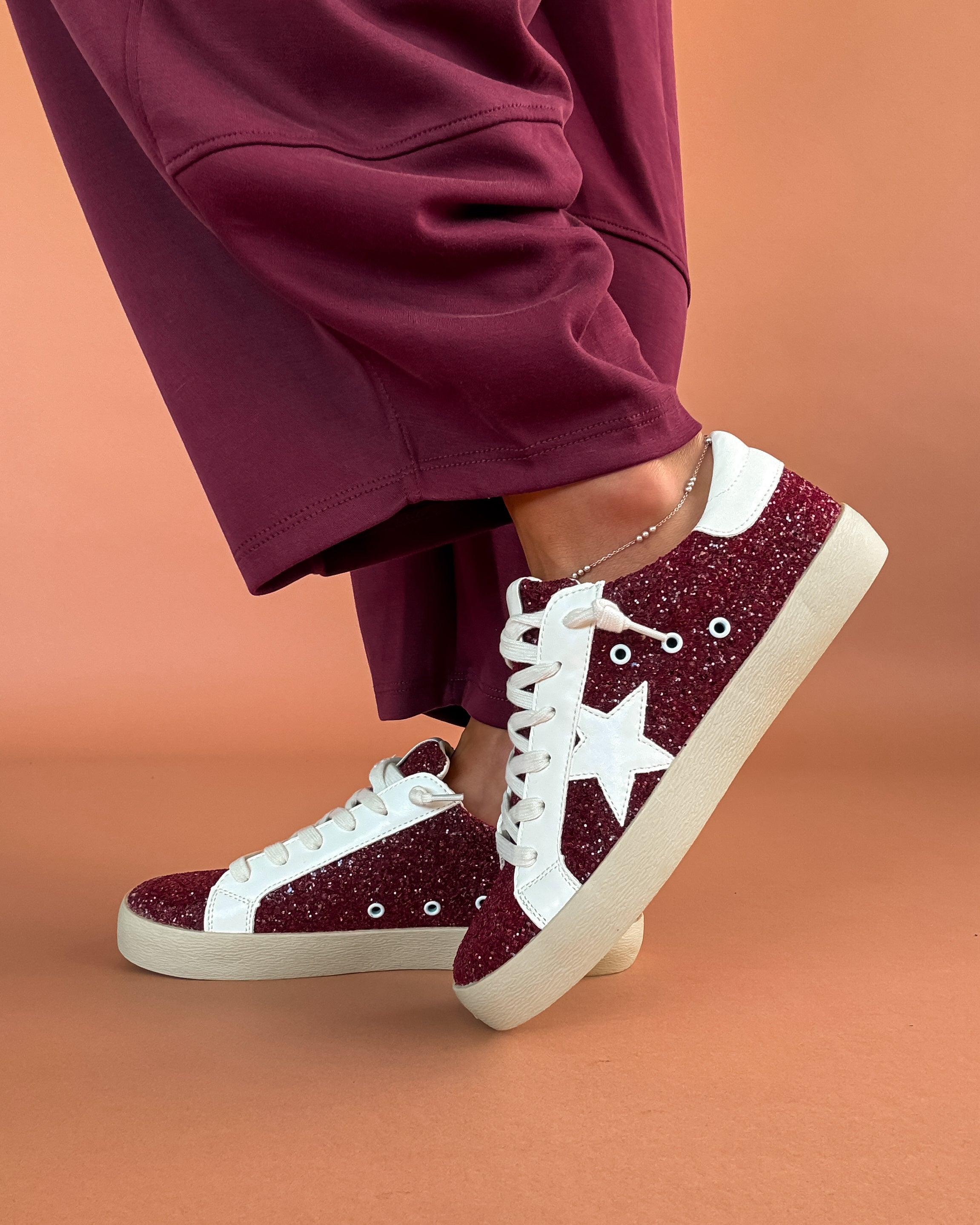 Maroon Glitter Dream Sneakers