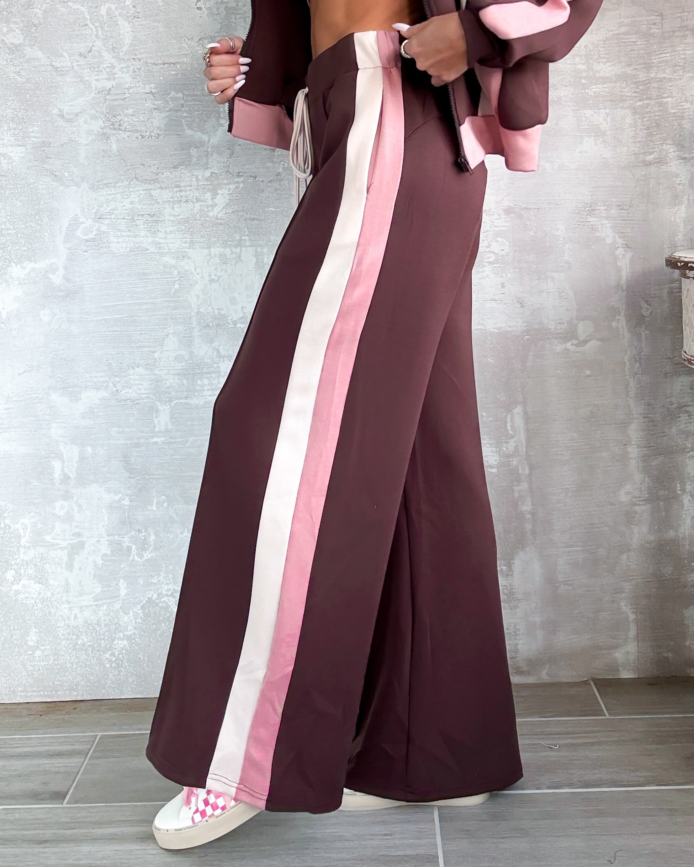 Latte Love Stripe Lounge Pants - Brown/Pink