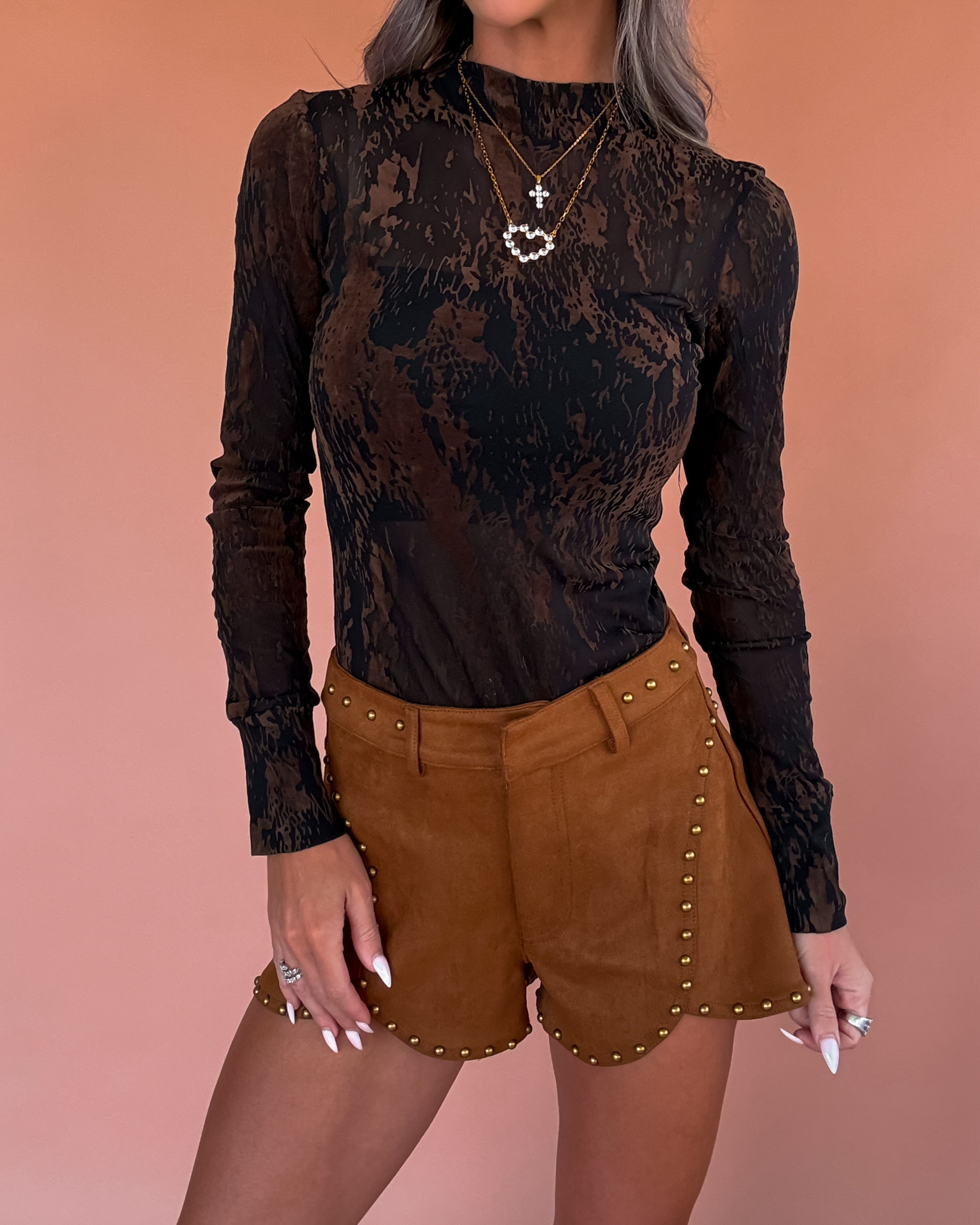 Edge of Chic Studded Shorts - Brown