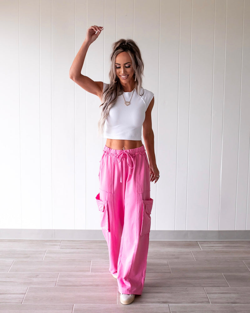 Relaxed Luxe Cargo Pants - Pink