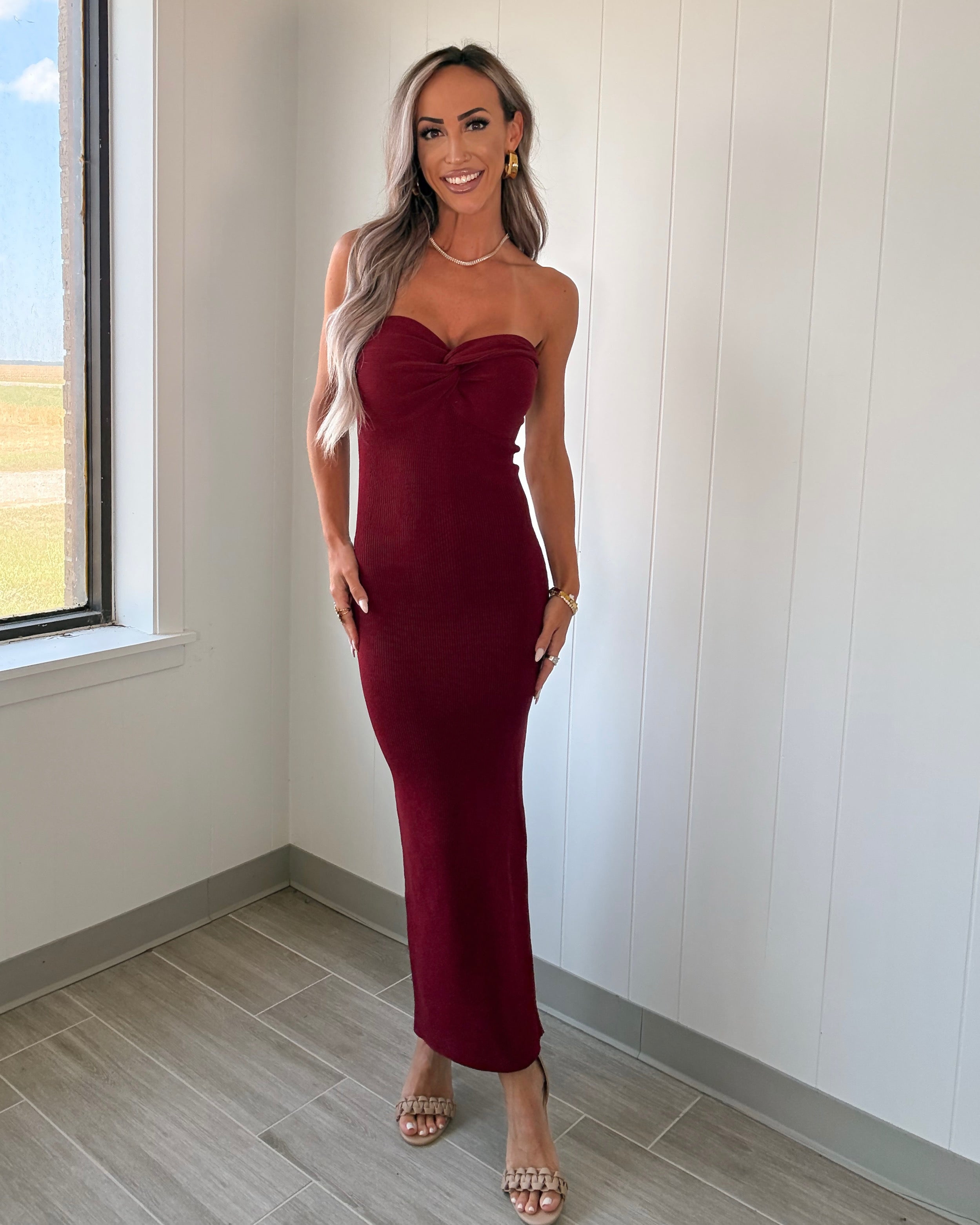 This Is It Strapless Knit Dress - Wine