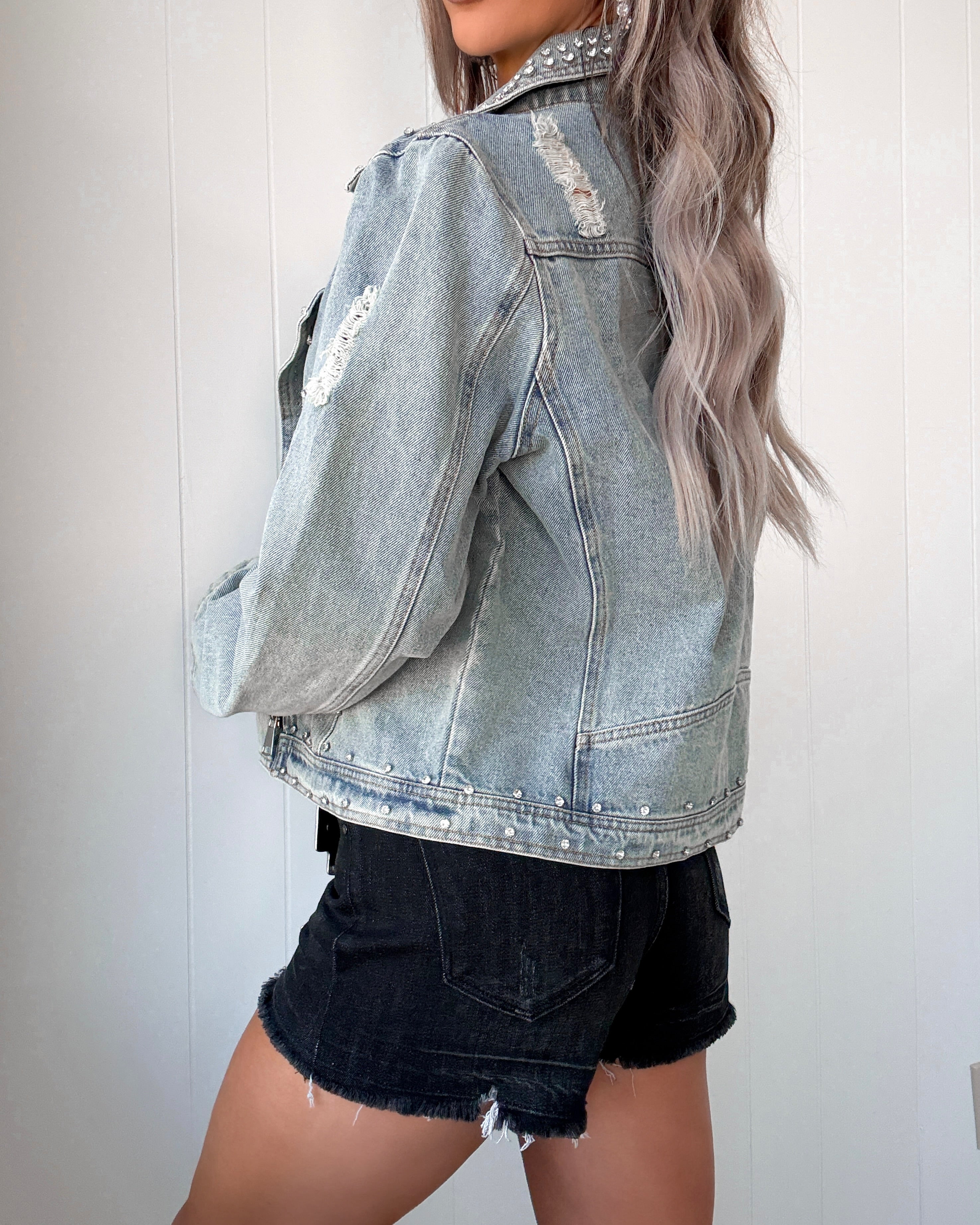 Shine Bright Rhinestone Studded Denim Jacket