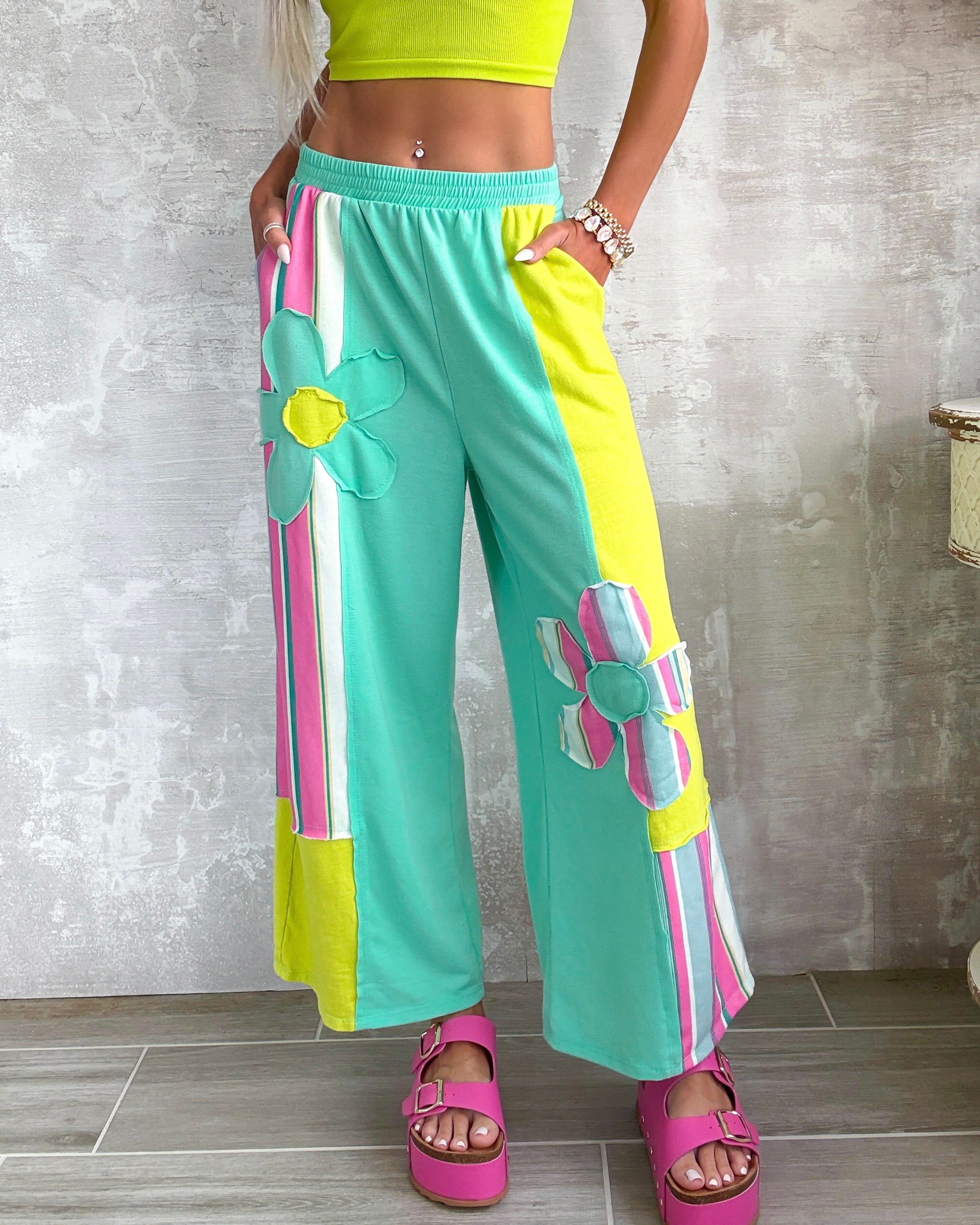 Vintage Vibe Patch Pants - Lime/Mint