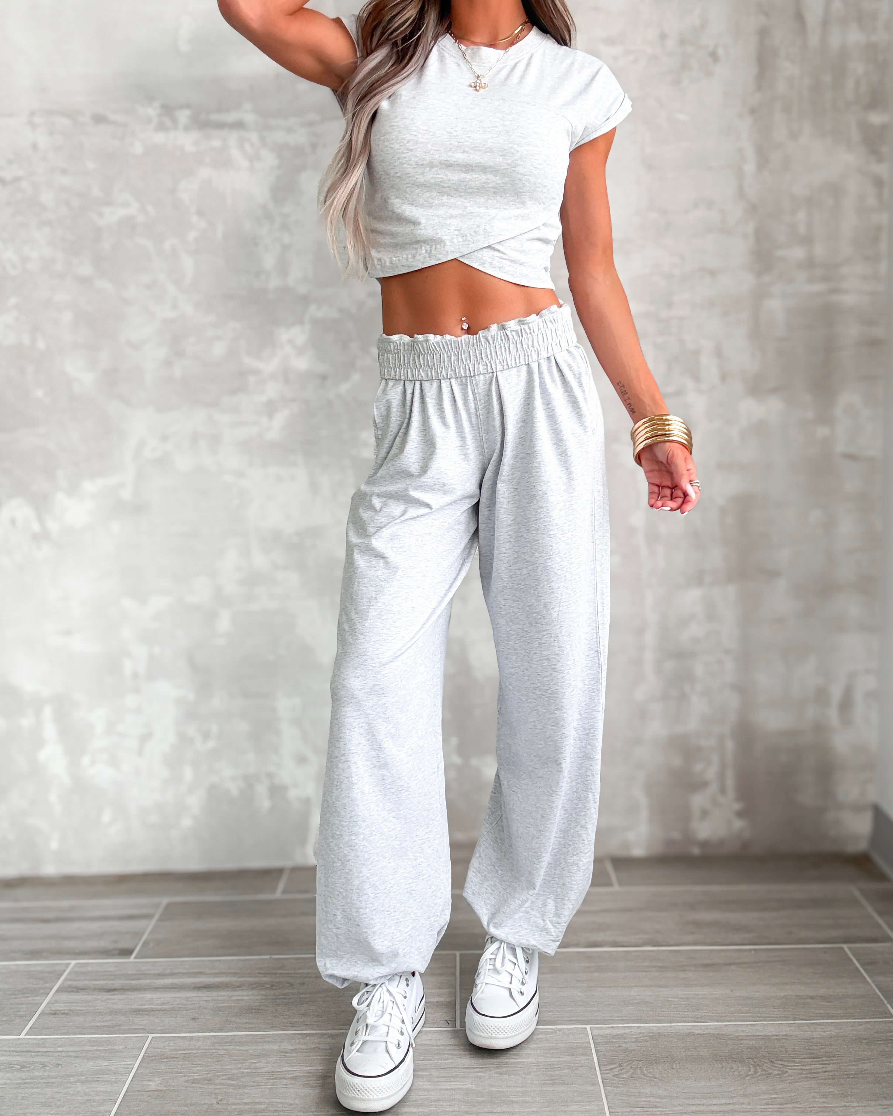 Weekend Wander Pants Set - Light Grey