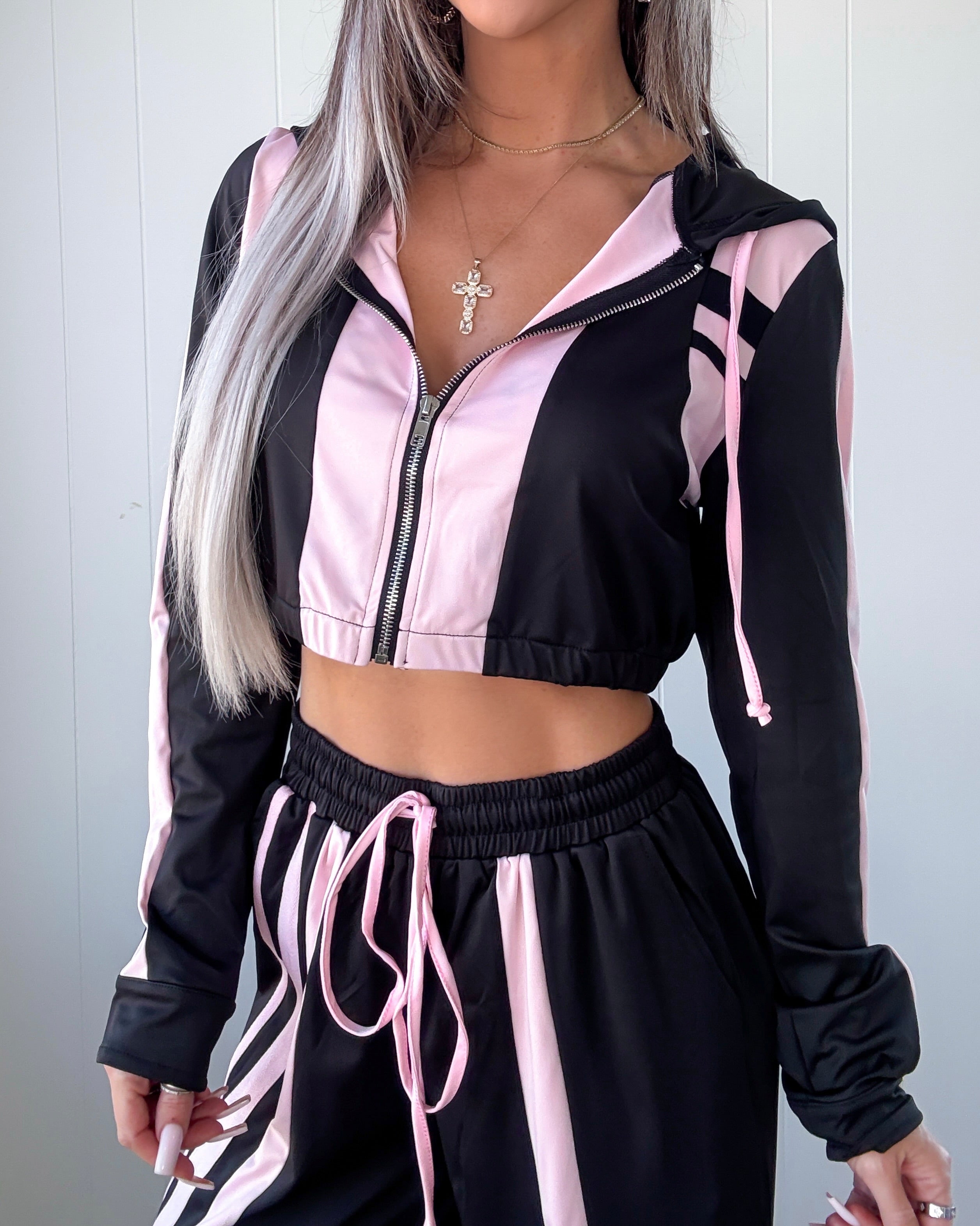 Playmaker Contrast Pants Set - Black/Pink