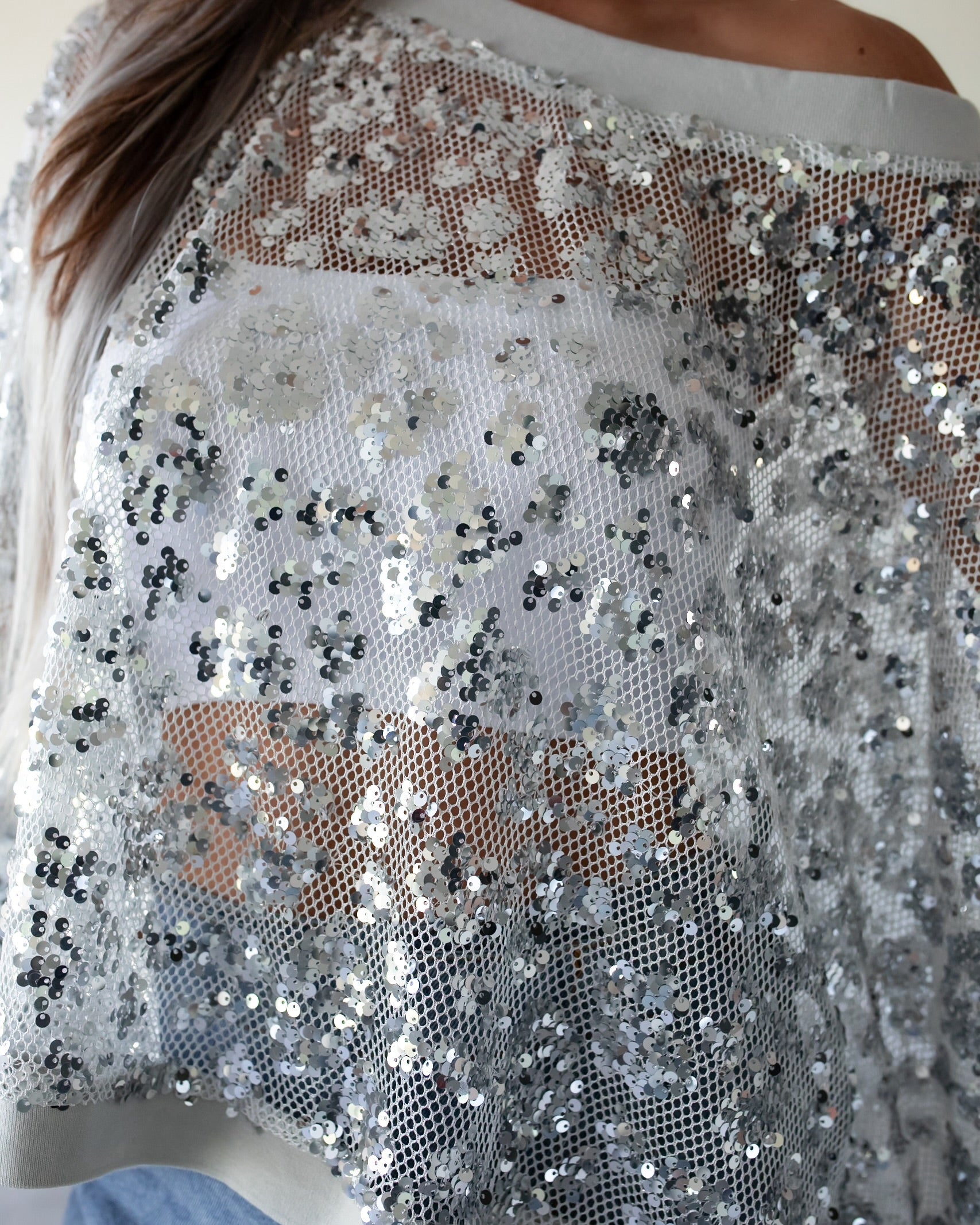 Disco Baby Metallic Sequin Mesh Top - Silver
