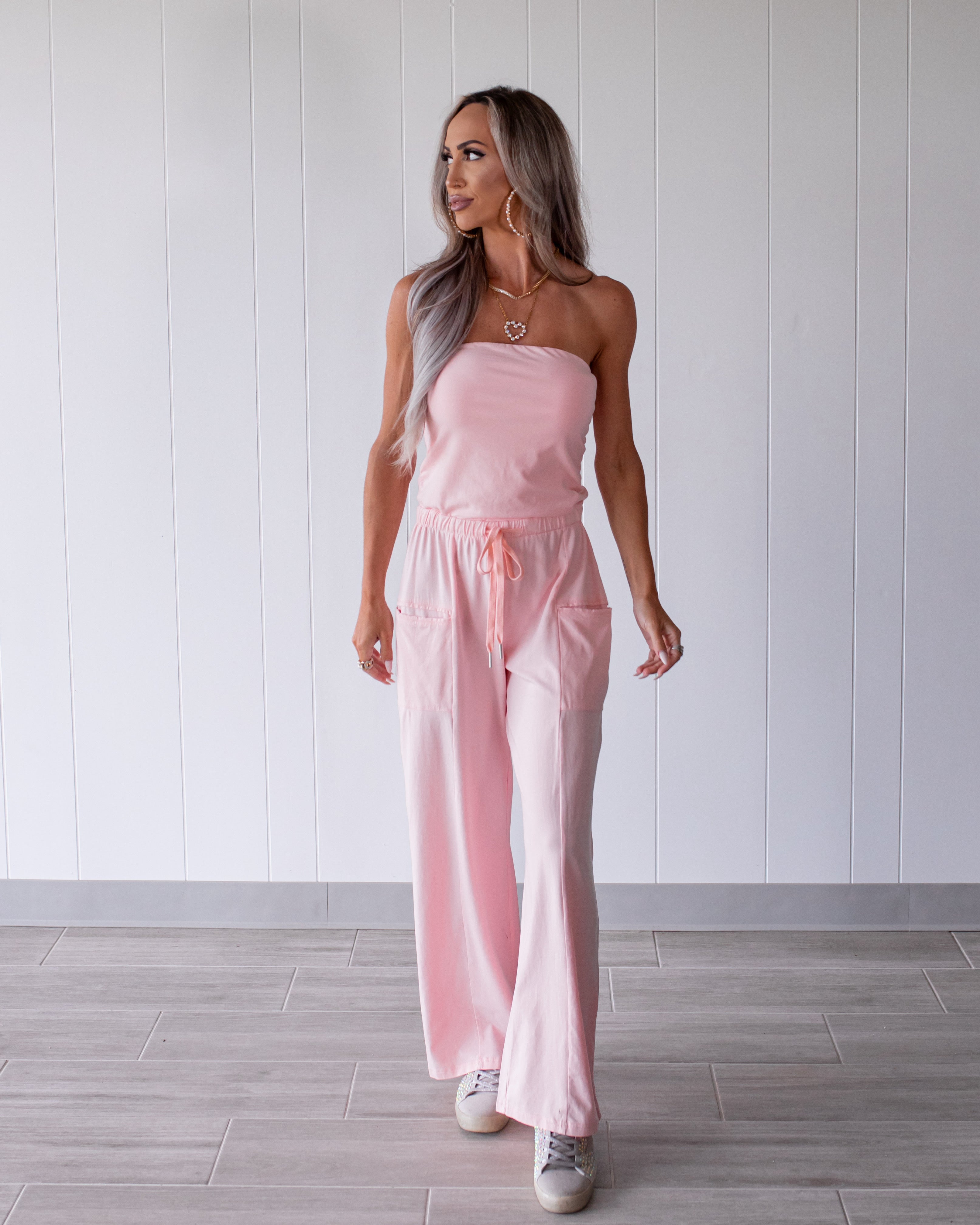 Pretty in Pink Tie Wide Leg Jumpsuit- Light Pink