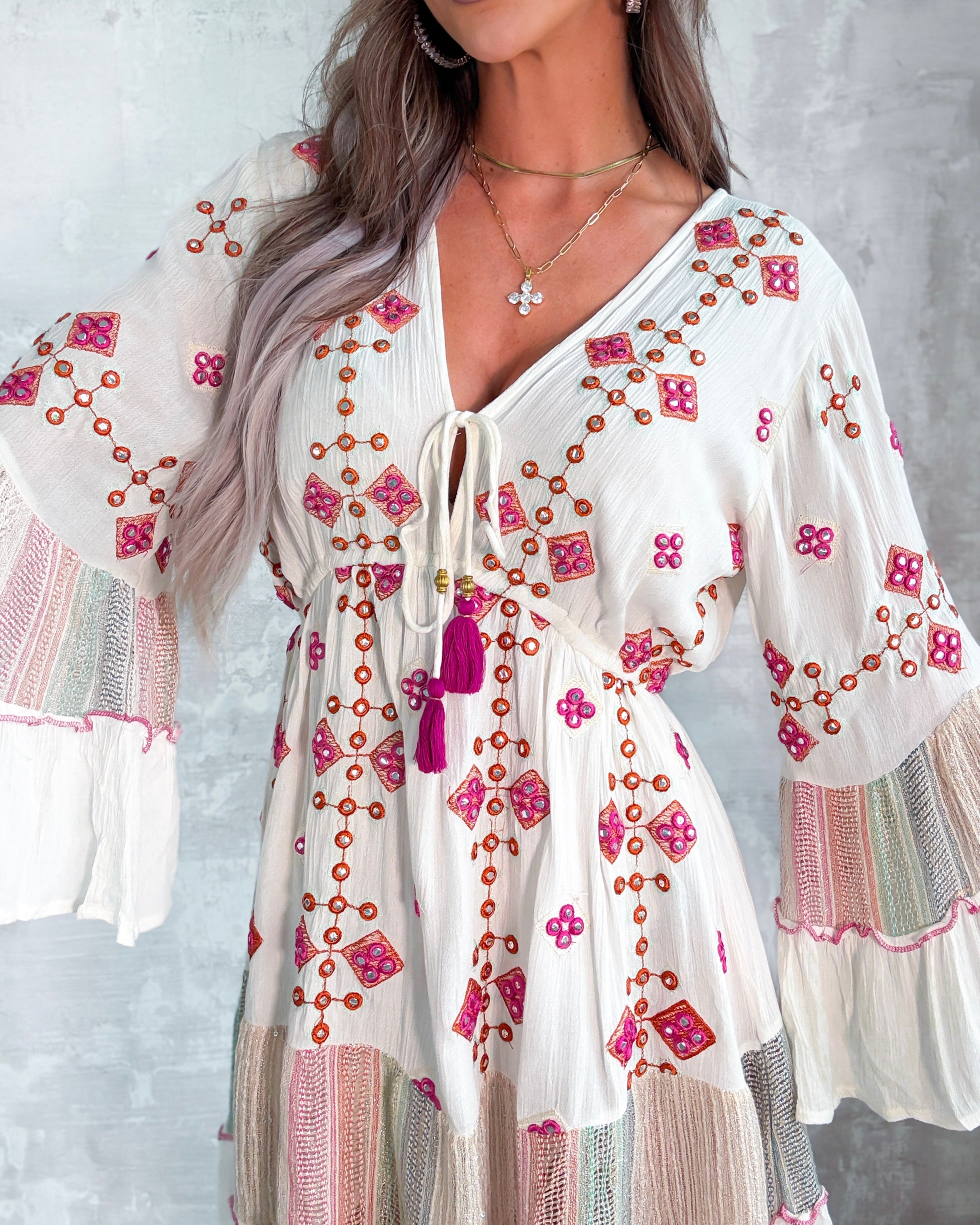 Saffron Bloom Jewel Dress - Ivory