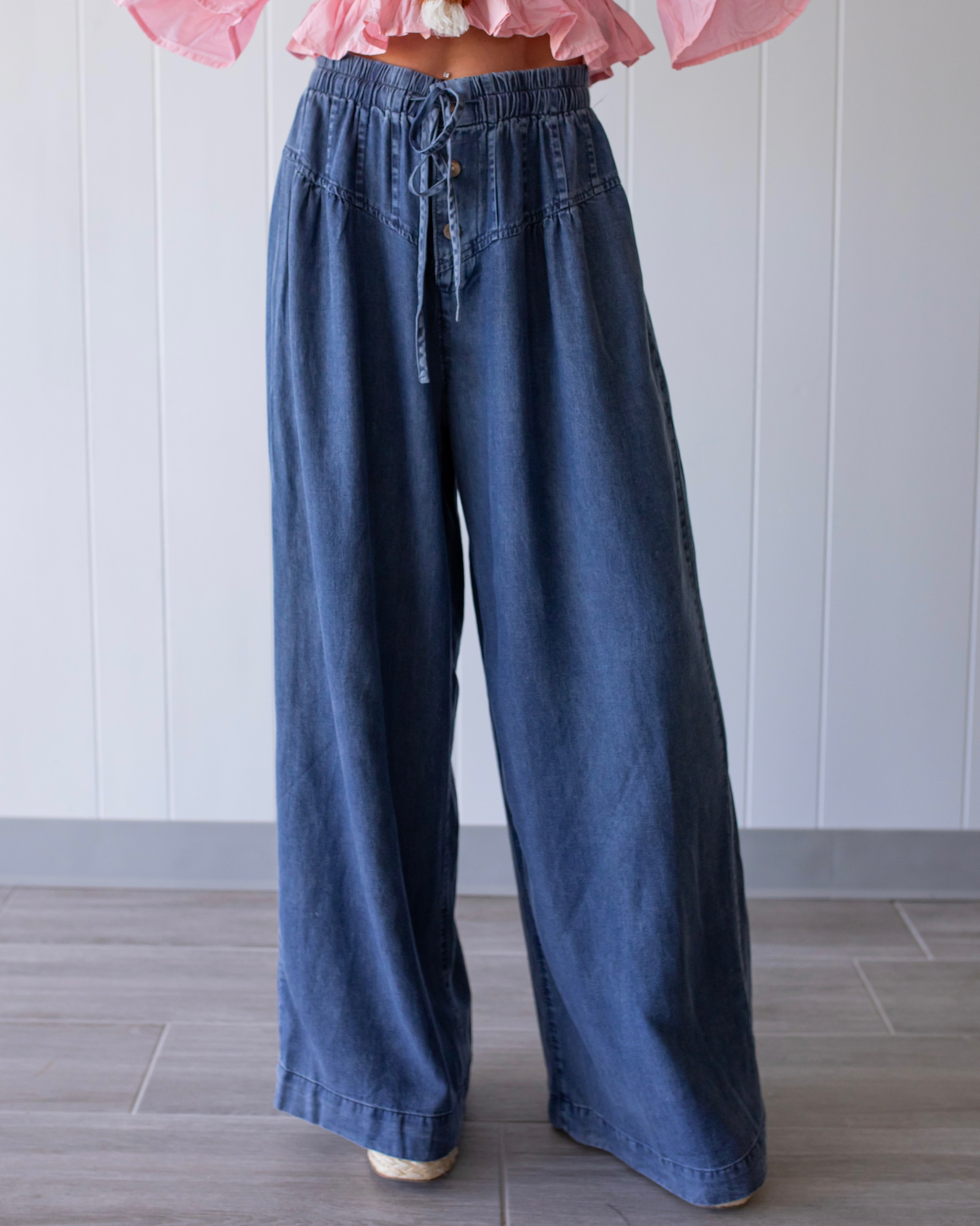 Breezy Blues Wide Leg Pants - Dark Wash