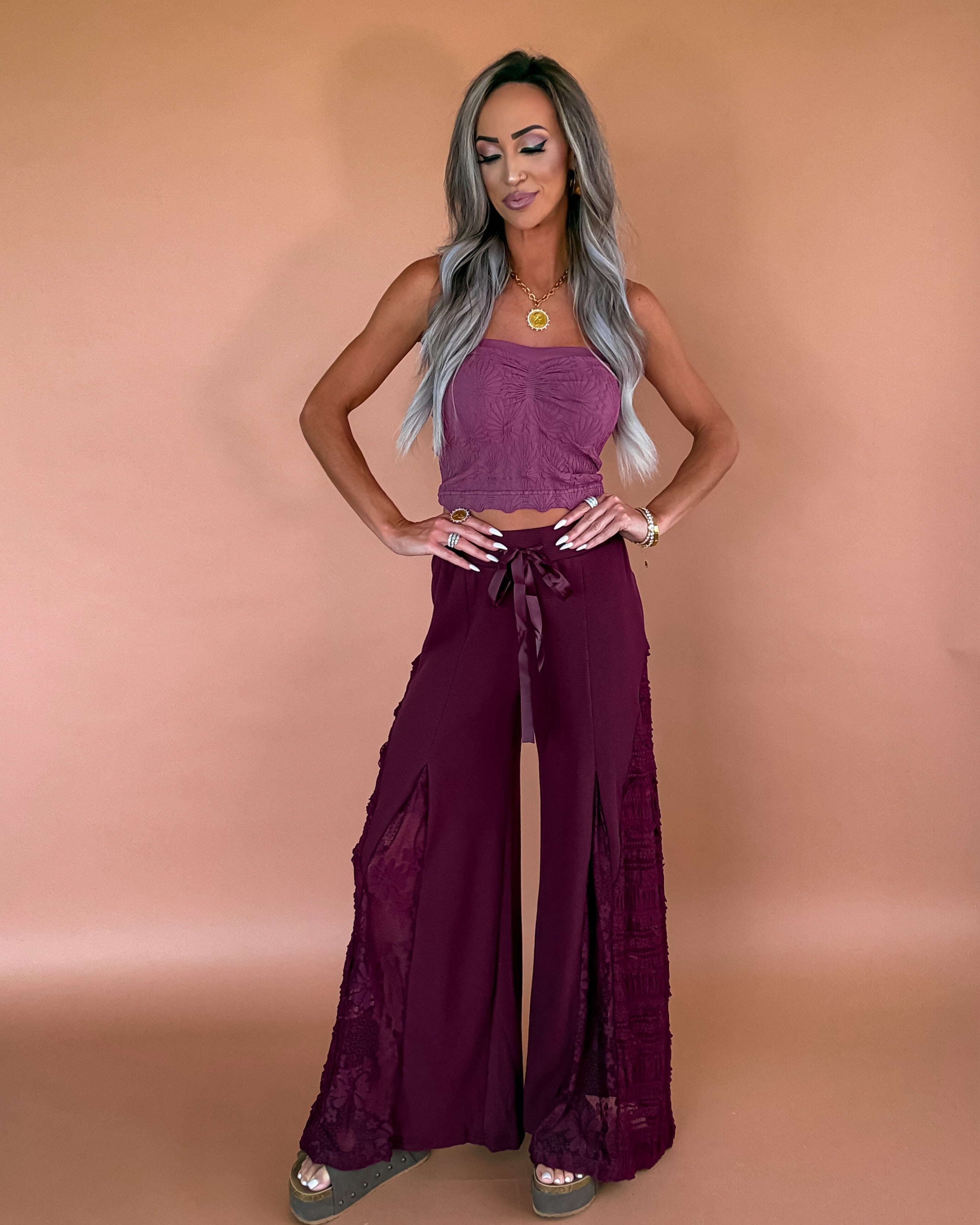 Lace Textured Tube Top - Mulberry