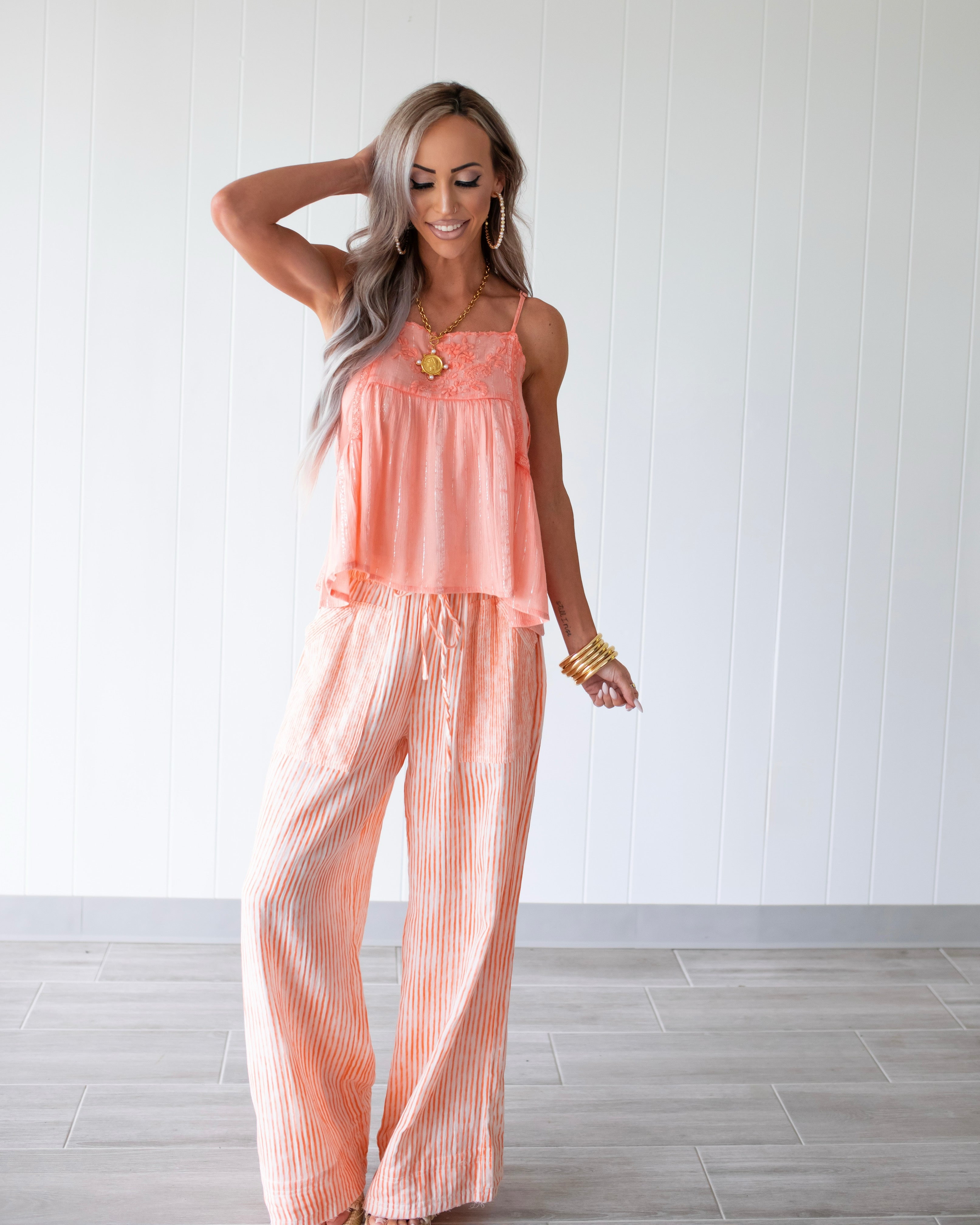 Citrus Grove Stripe Pants - Orange