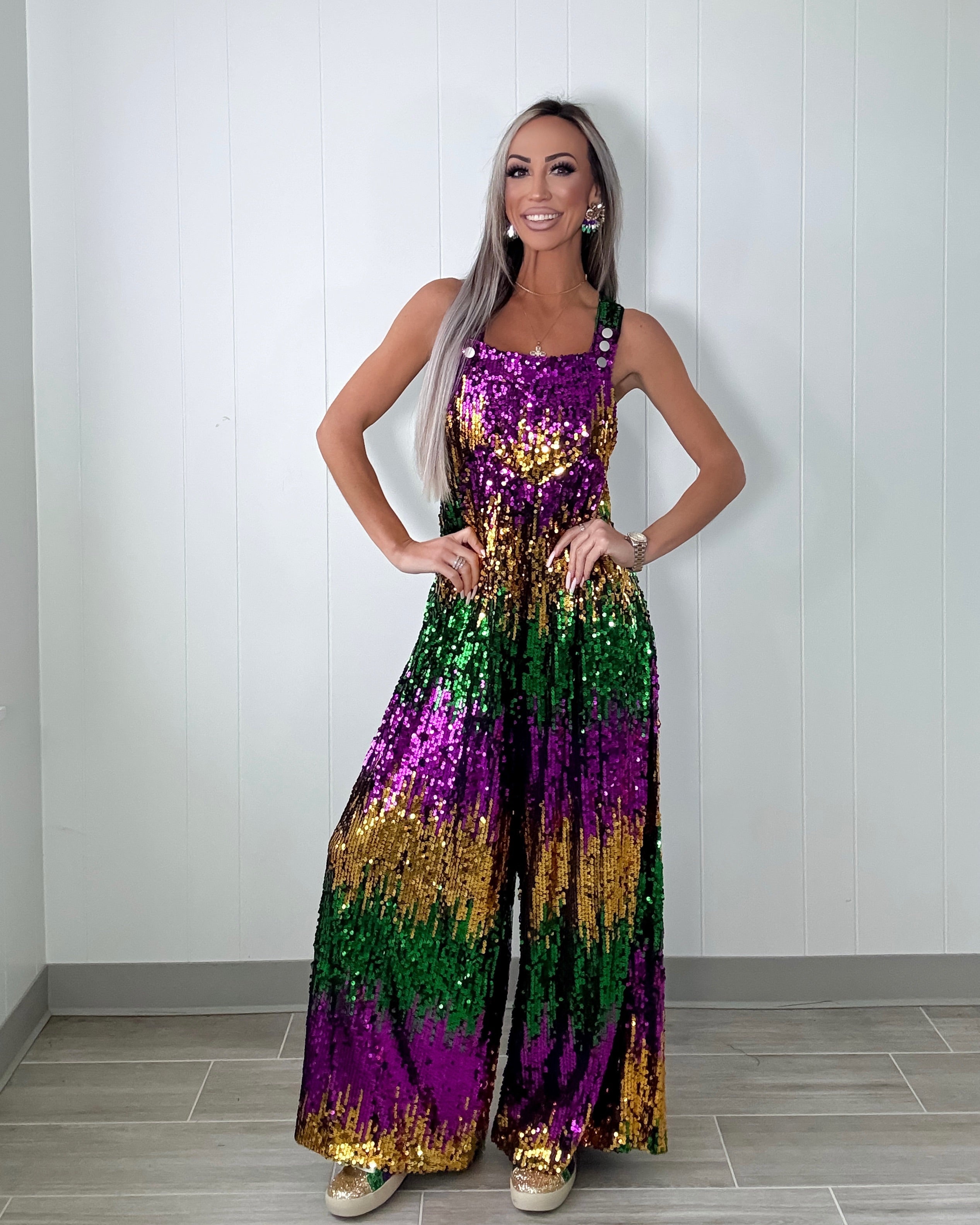 Masquerade Magic Sequin Colorblock Overalls