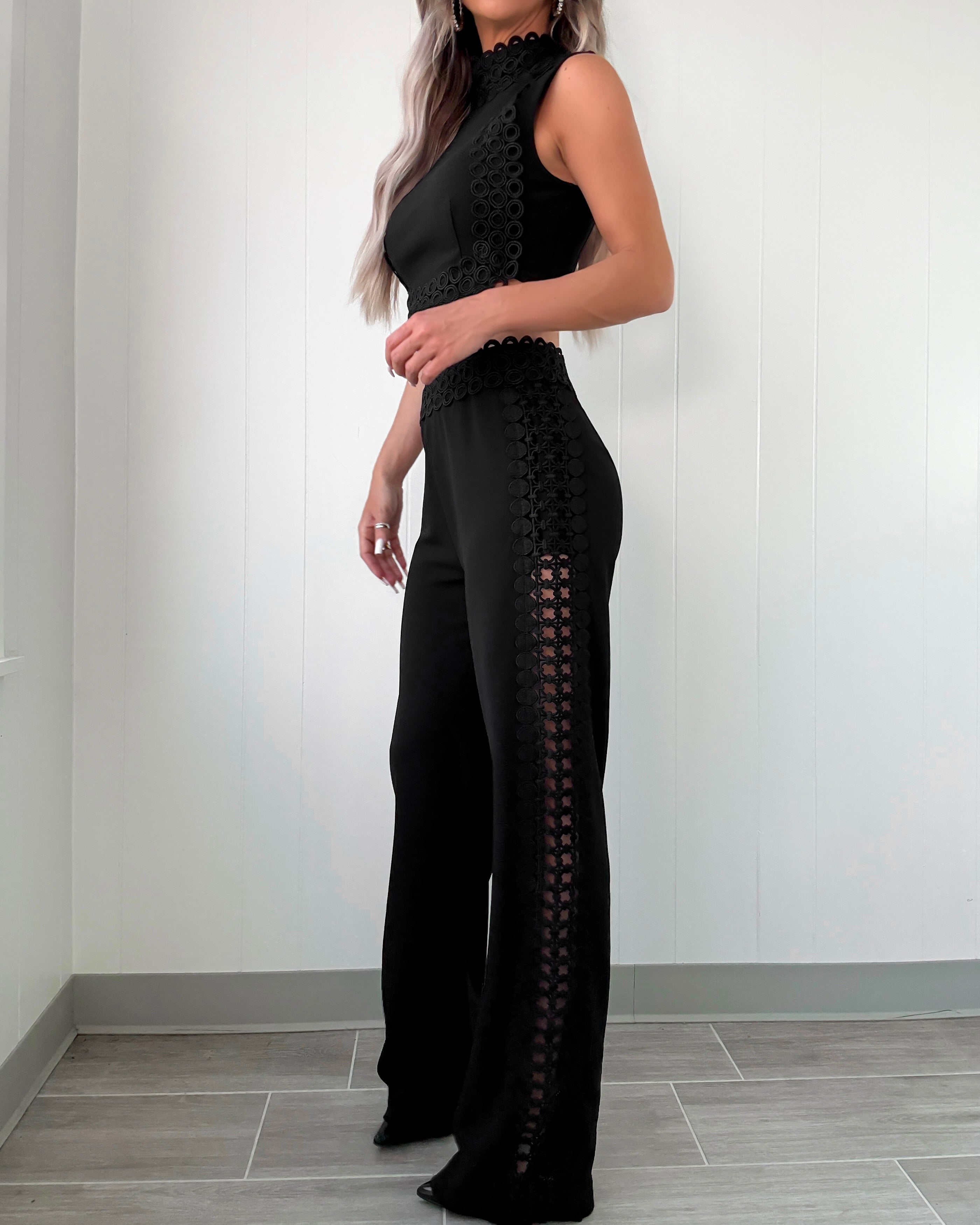 Hearts Entwined Lace Pants Set - Black Small Hearts Entwined Lace Pants Set - Black Small