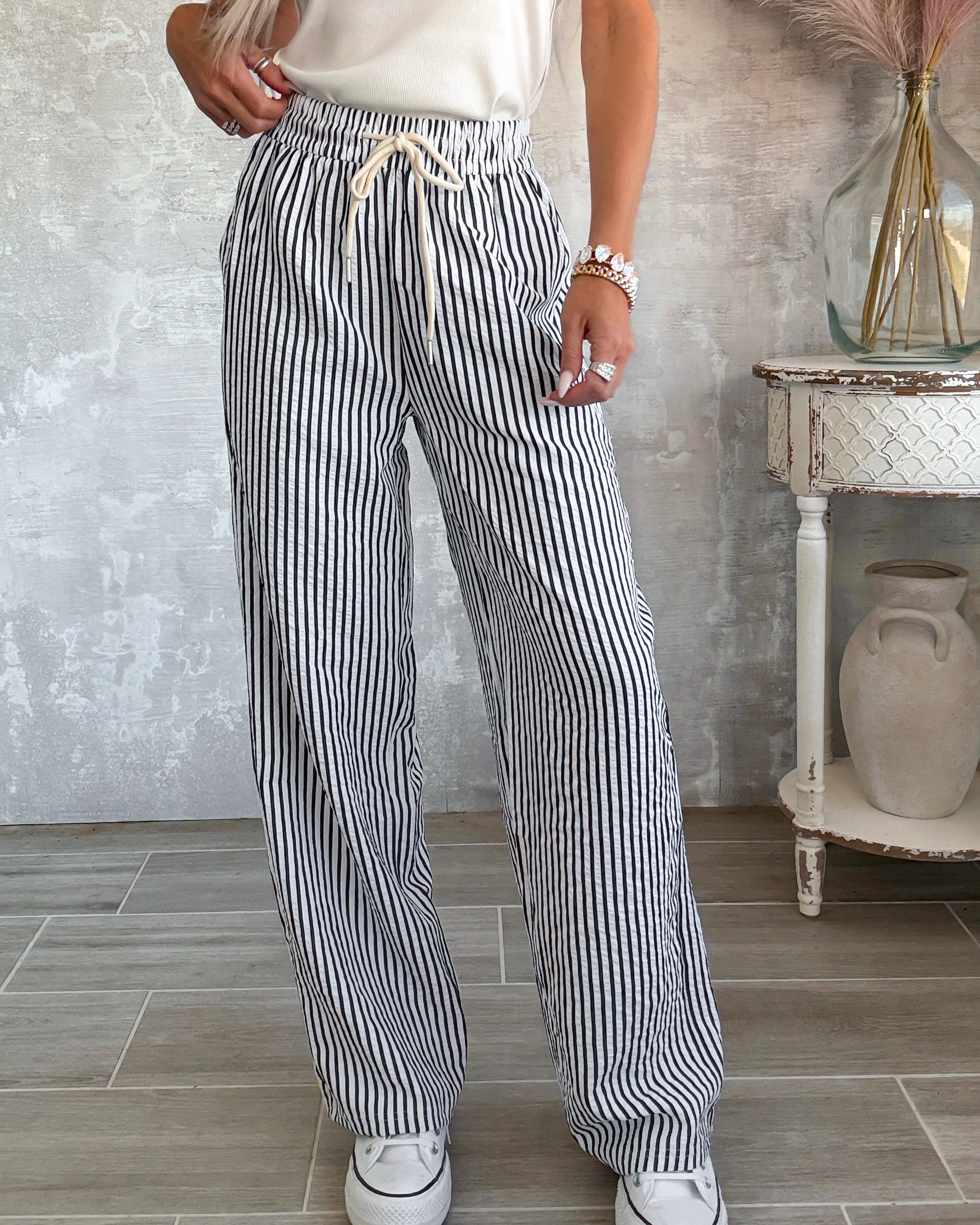 Bayside Striped Pants - Black