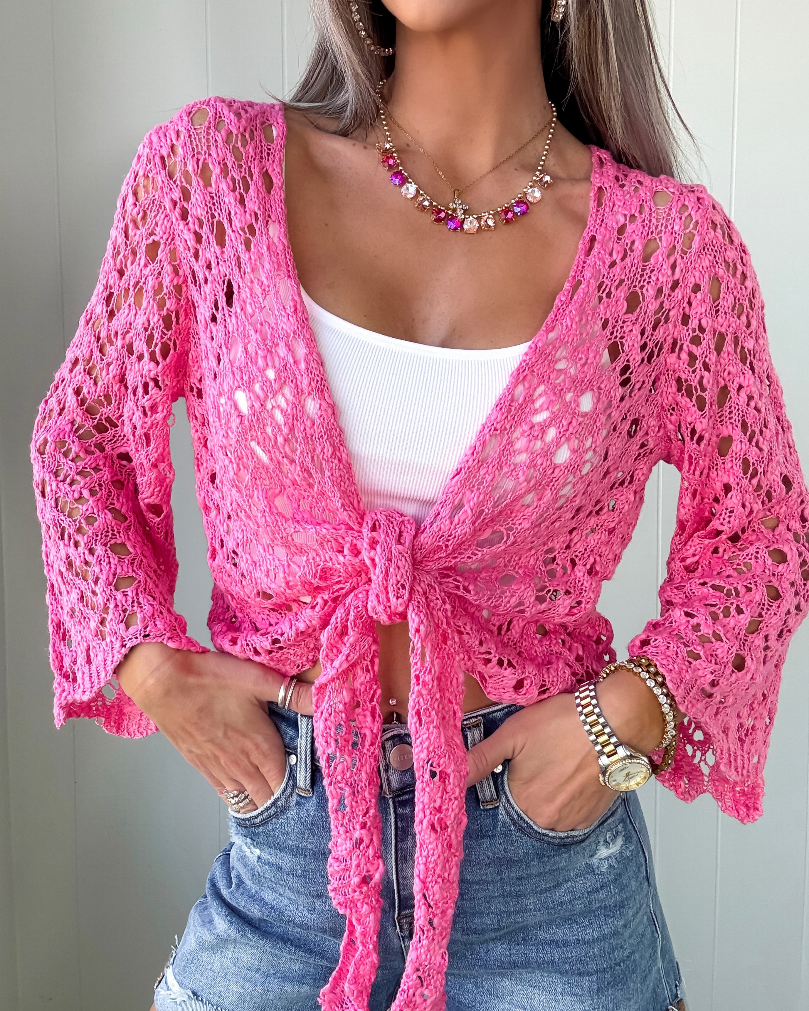 Effortlessly Elevated Tie Sweater - Hot Pink