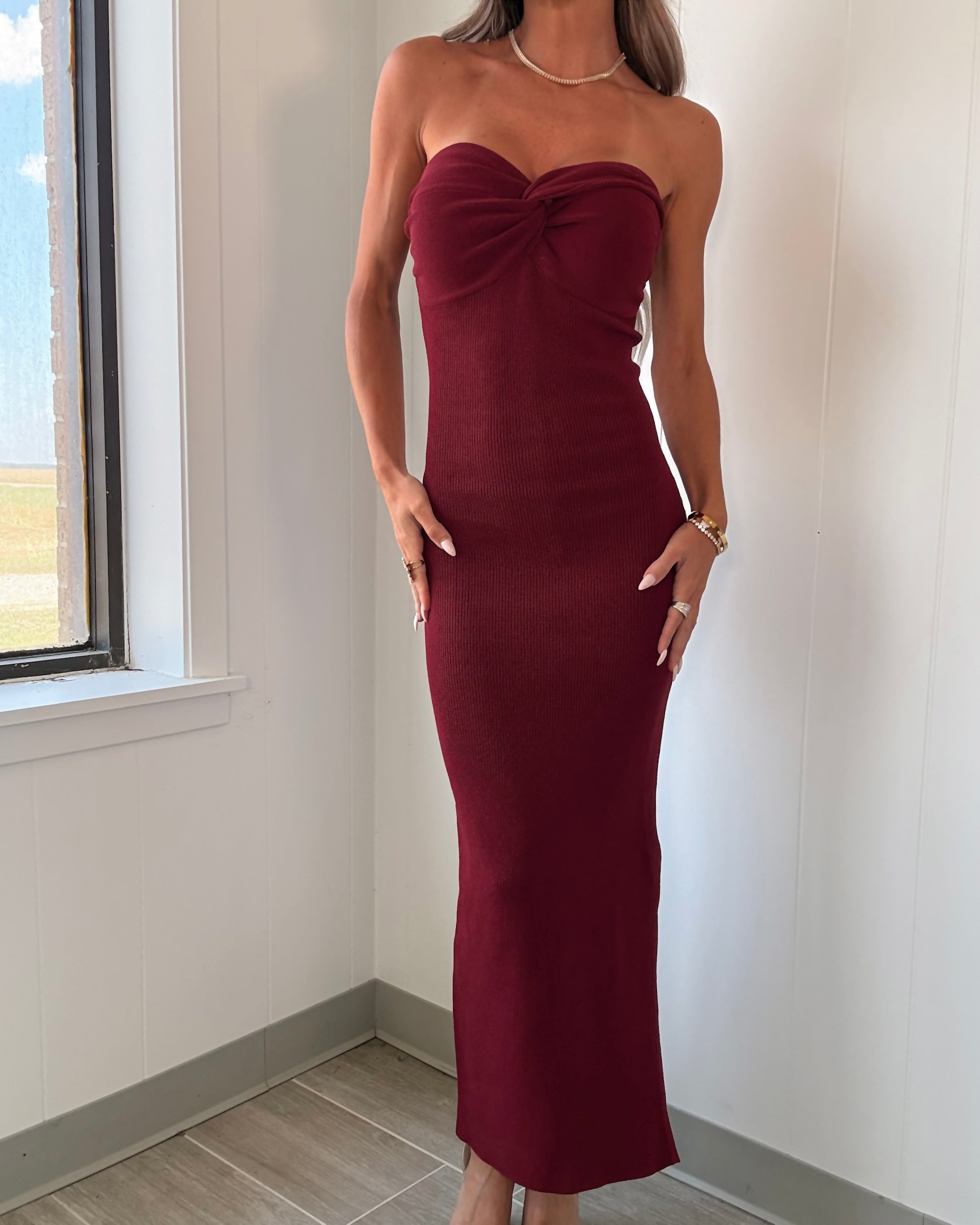 This Is It Strapless Knit Dress - Wine