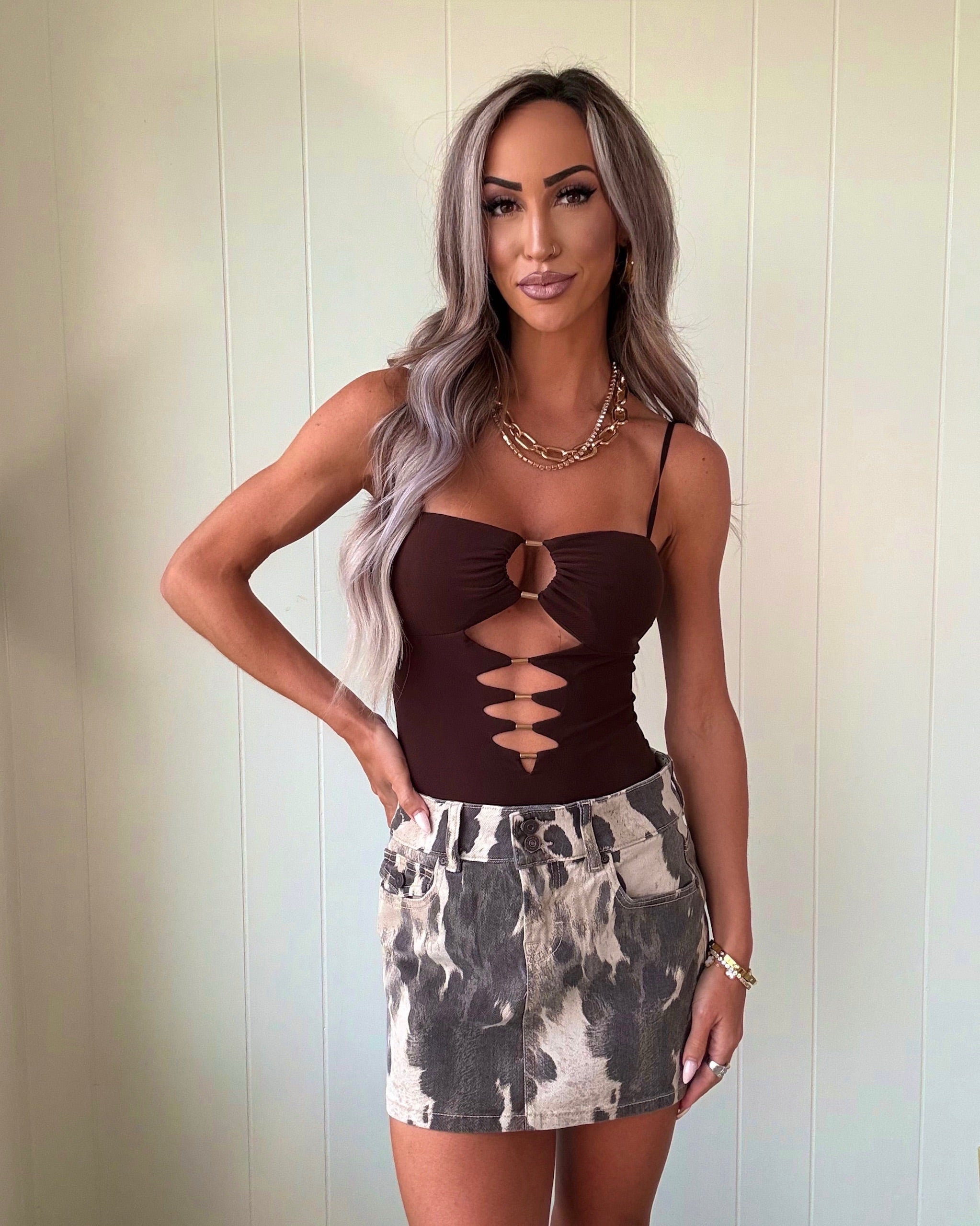 Roar Moment Mini Skirt - Cow Print