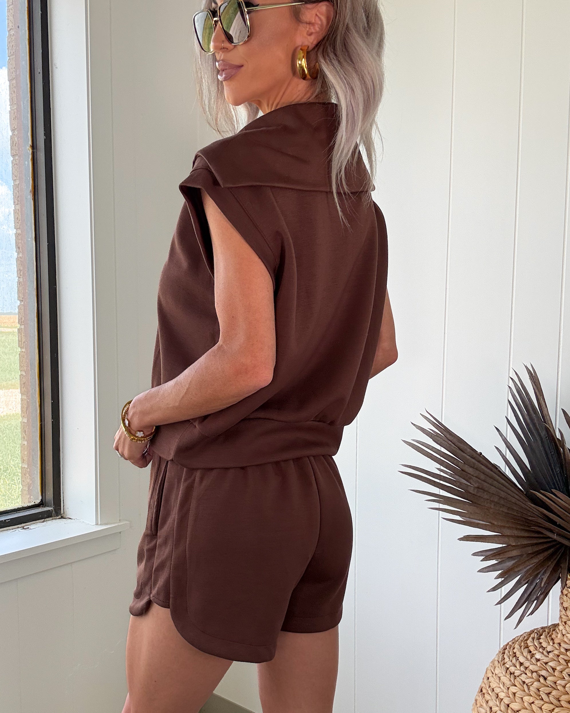 Blake Cropped Sweatshirt & Shorts Set - Chocolate