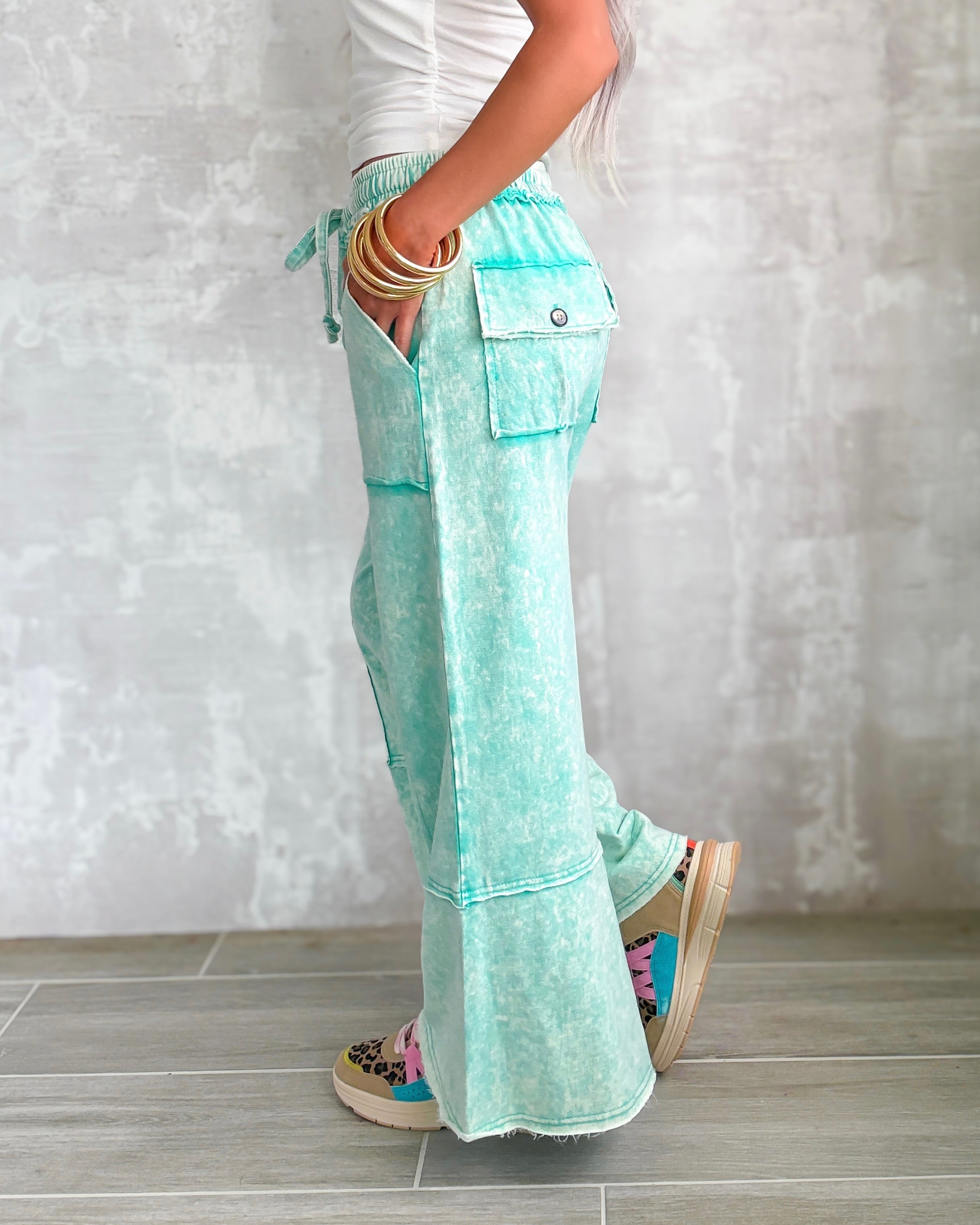 Moody Mineral Washed Pants - Aqua