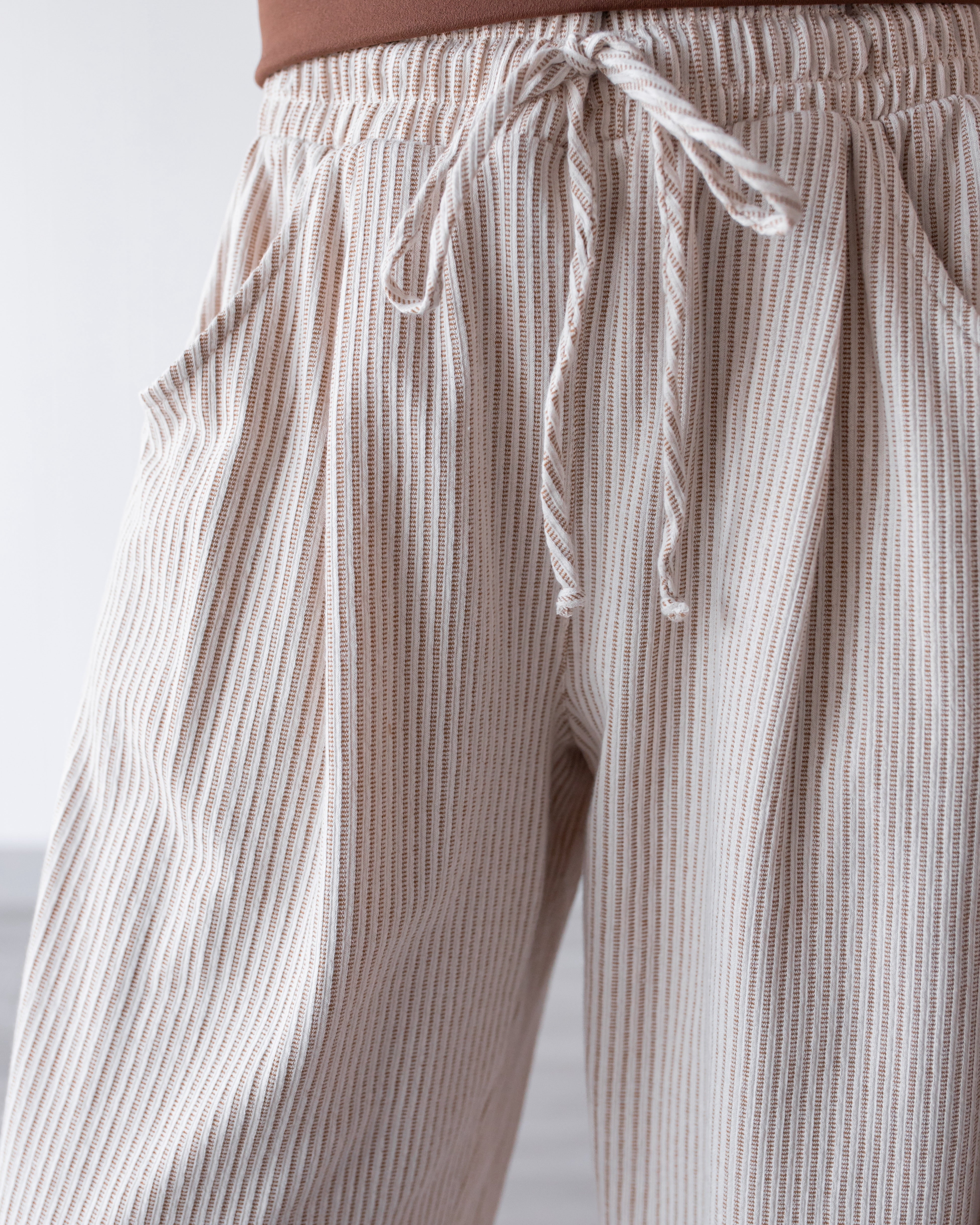 Bow Down Stripe Drawstring Pants - Taupe