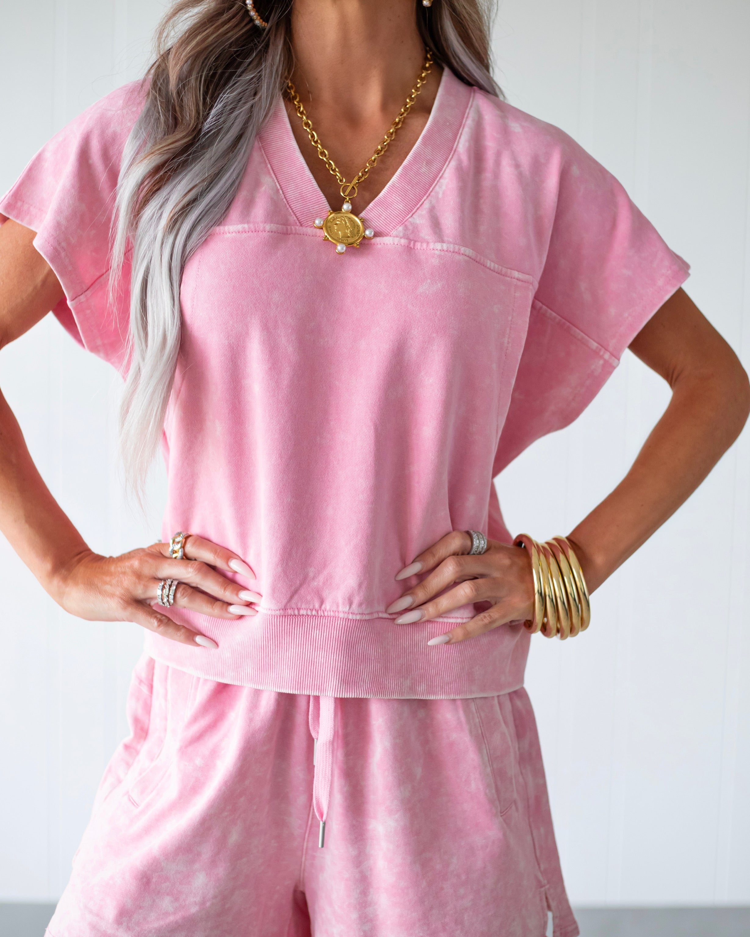 Rosé Rinse French Terry Top - Pink