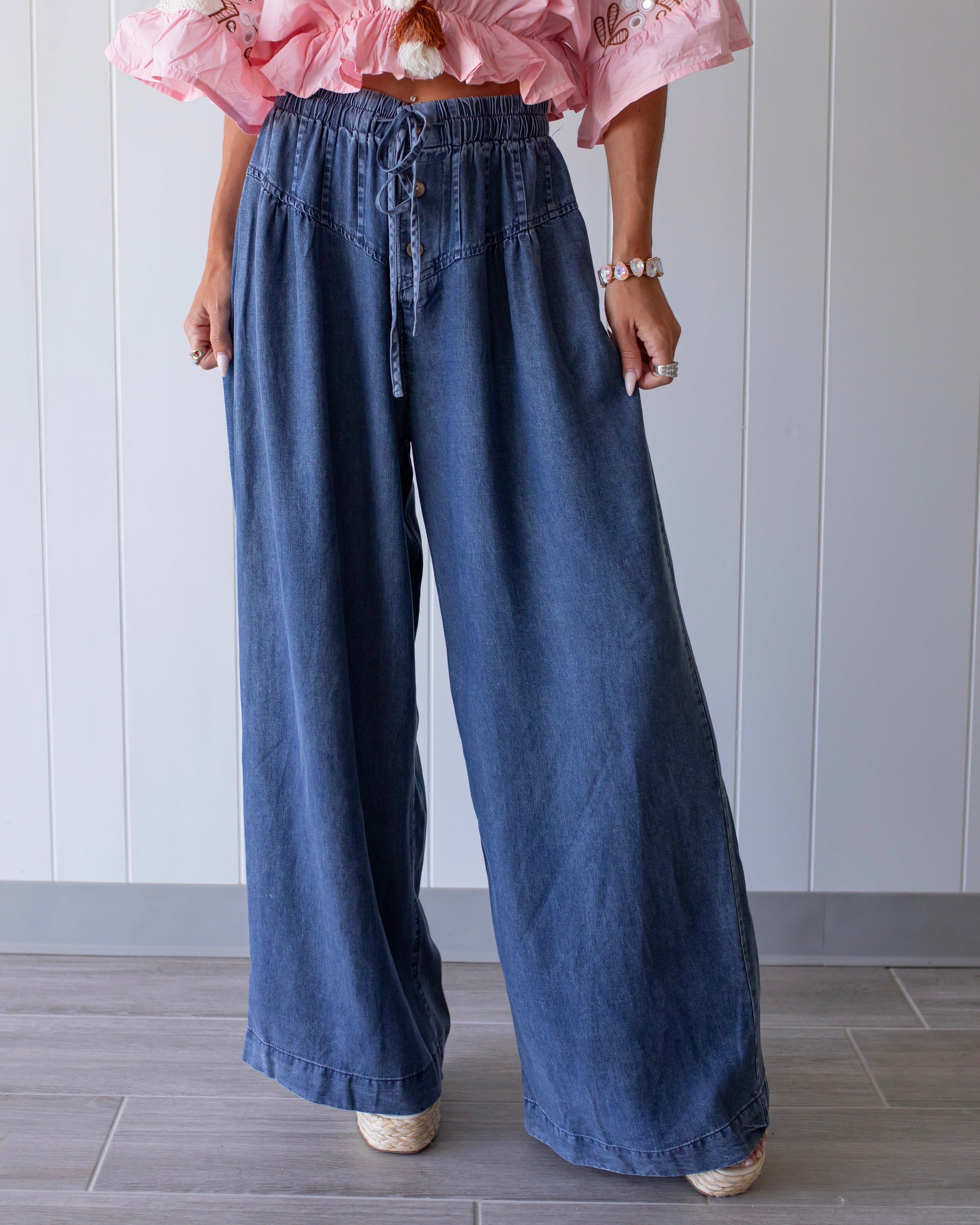Breezy Blues Wide Leg Pants - Dark Wash