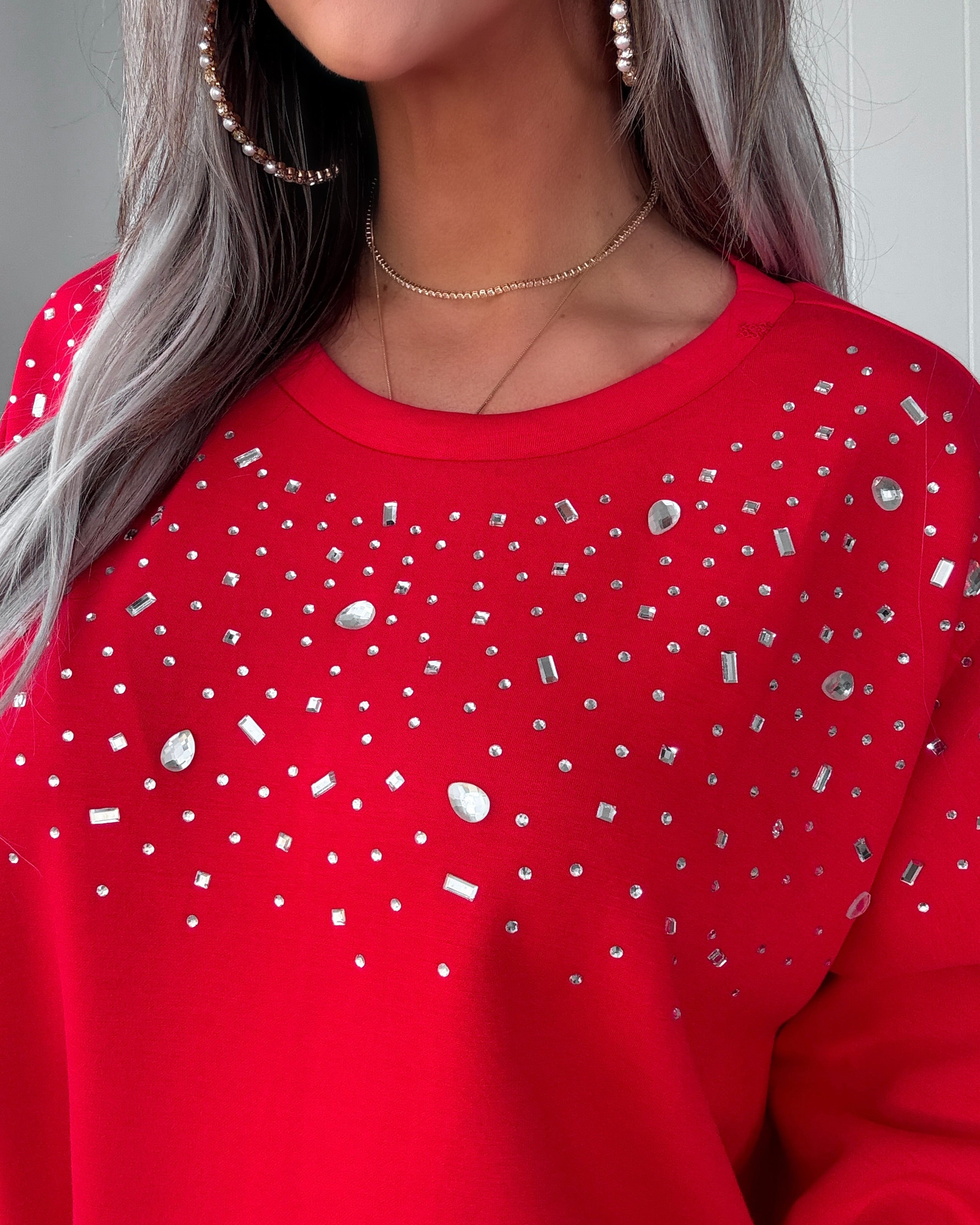 Embellished Long Sleeve Tunic - Red
