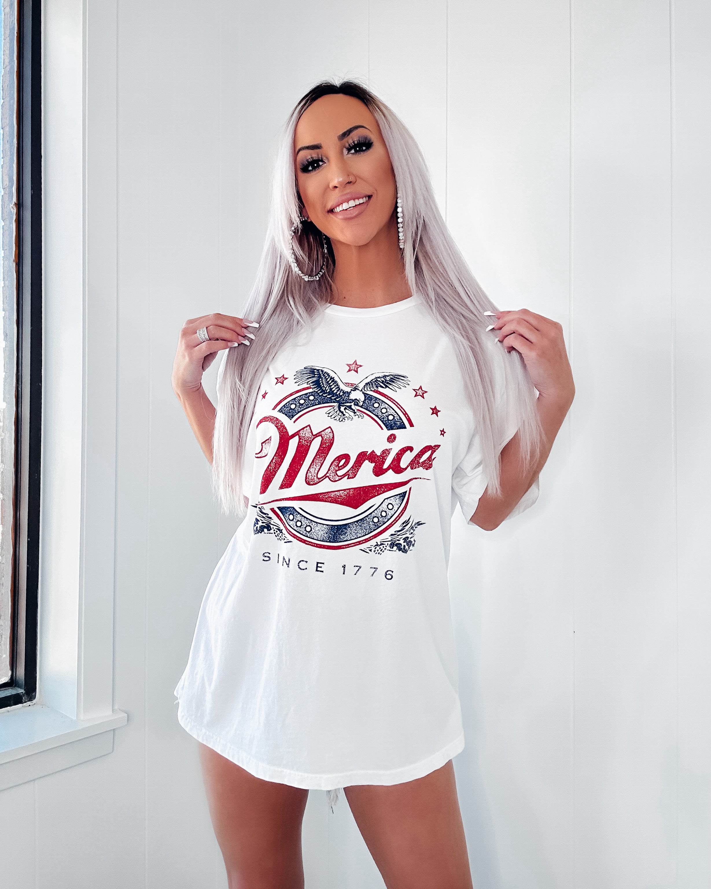 'Merica Oversized Graphic Tee - White