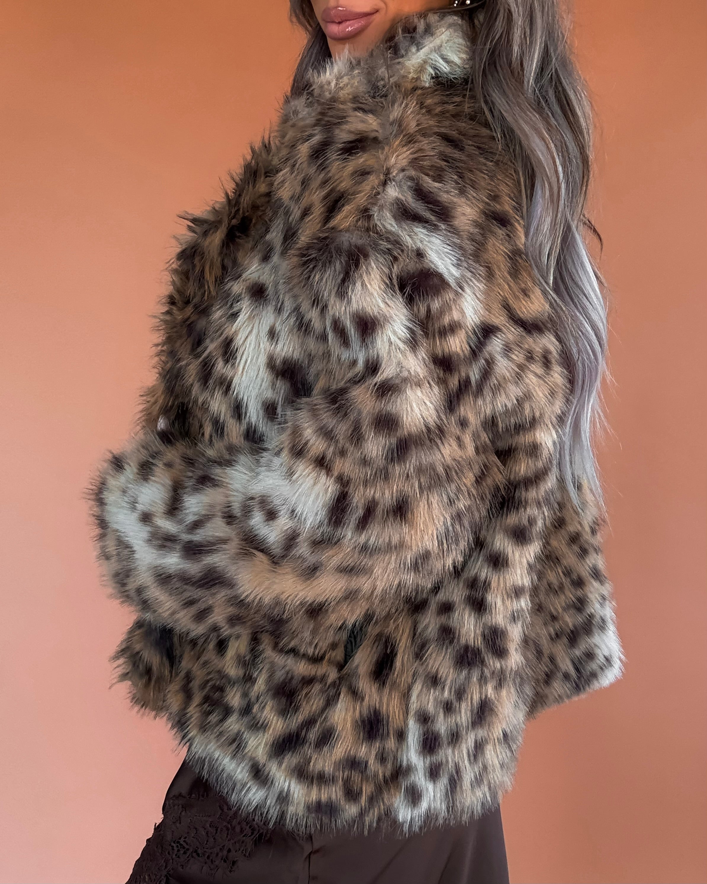 The Statement Faux Fur Spotted Jacket - Taupe Brown