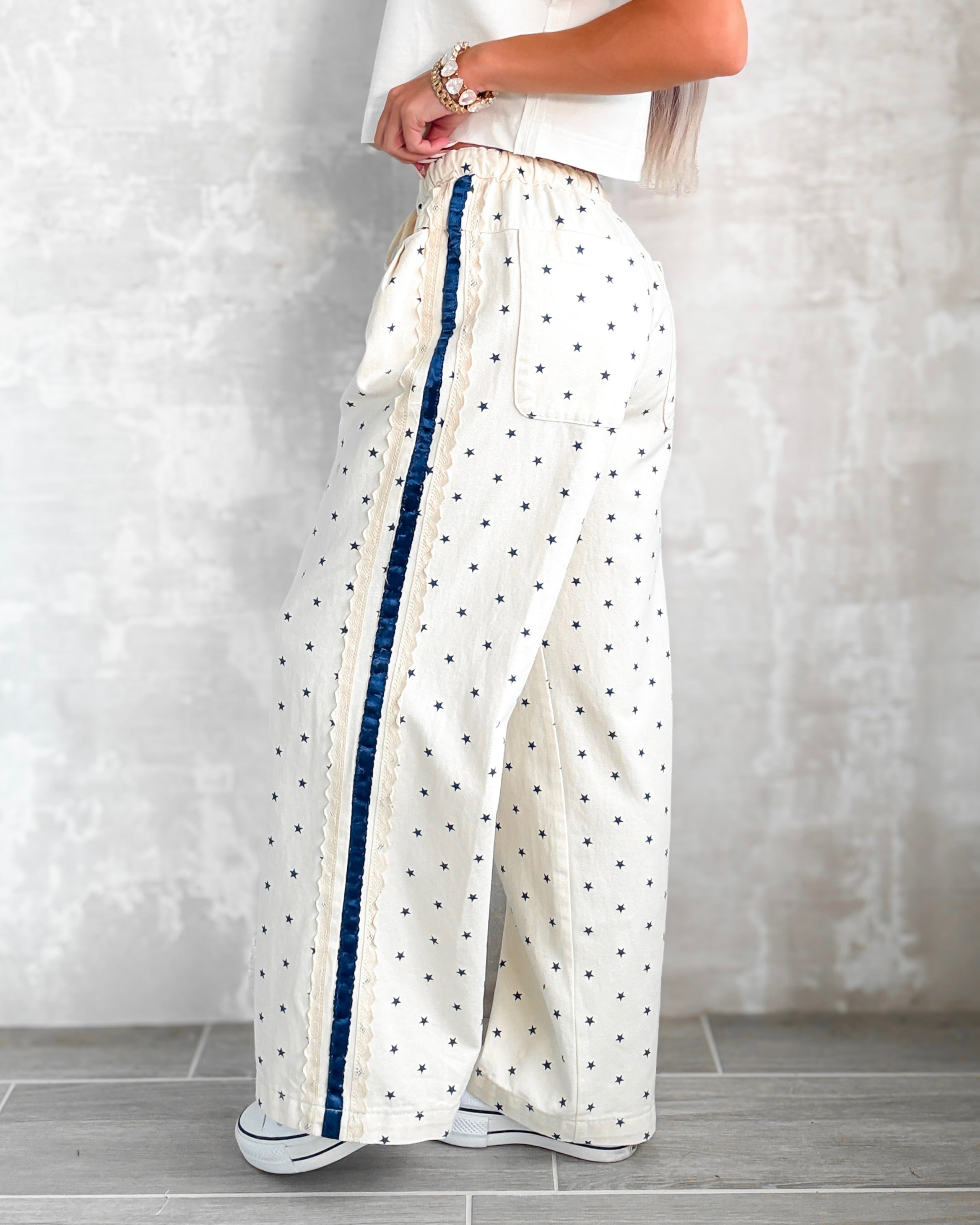 Patriotic Babe Star & Lace Pants - Cream