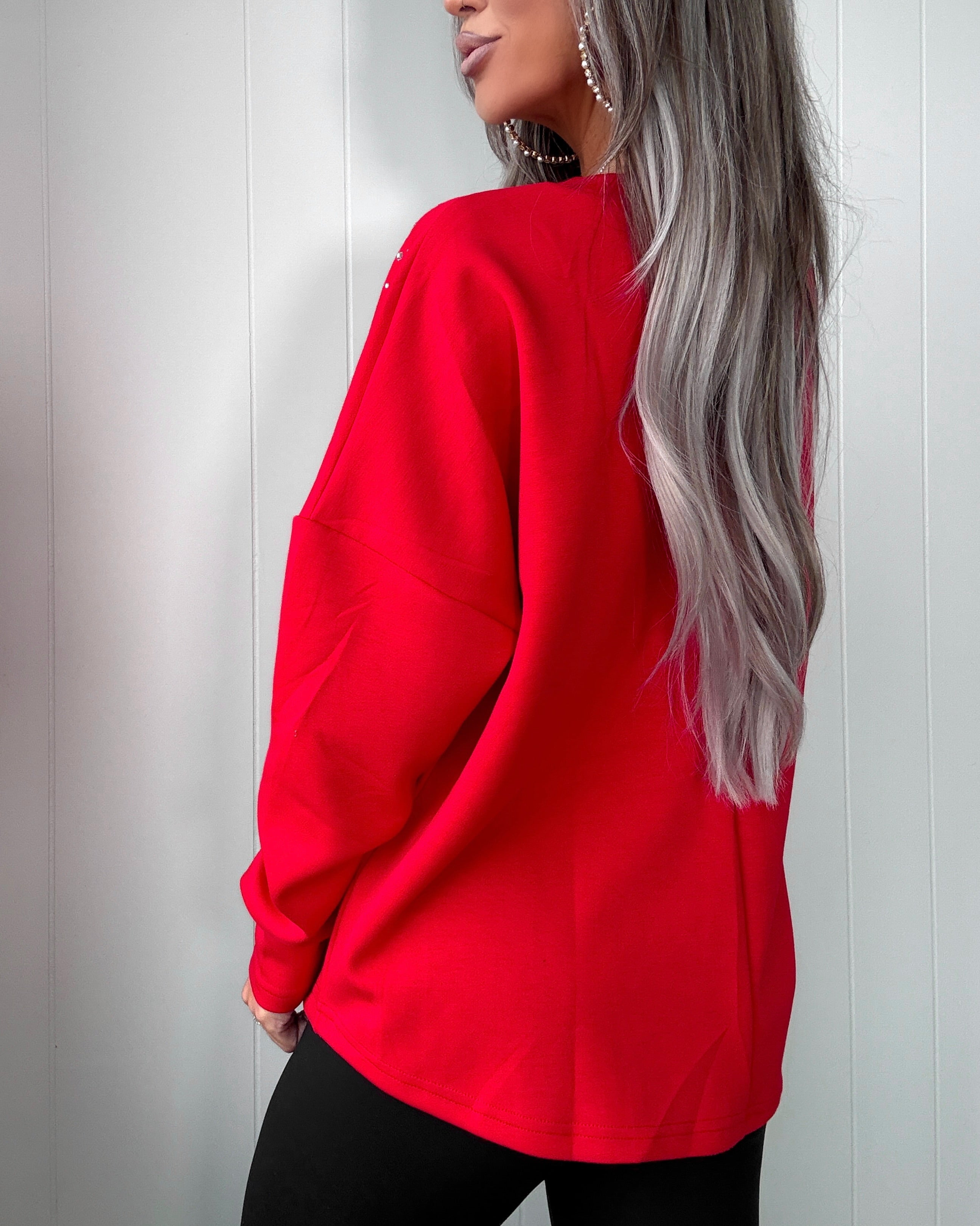 Embellished Long Sleeve Tunic - Red