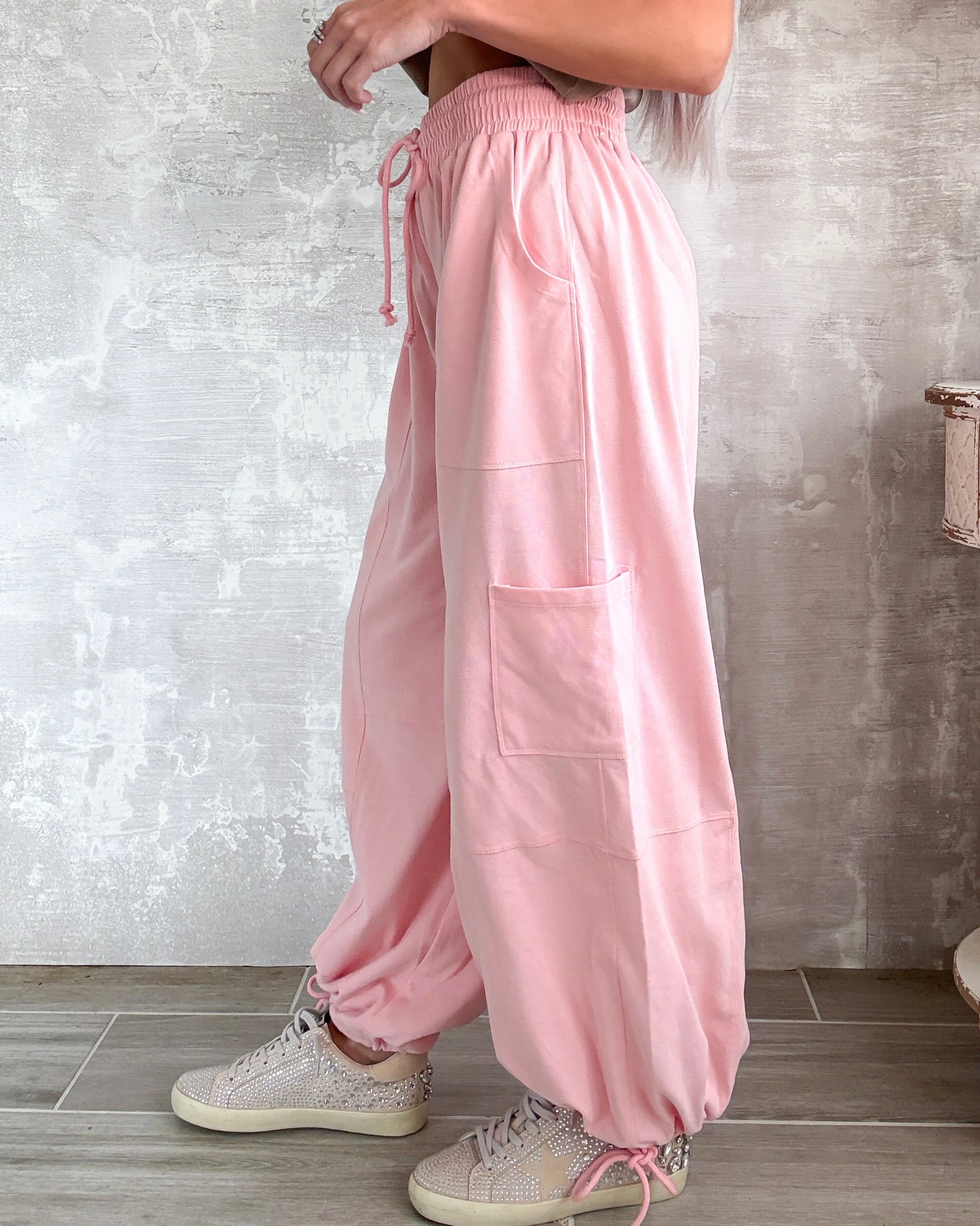 Sporty Romance Tie Joggers - Light Pink