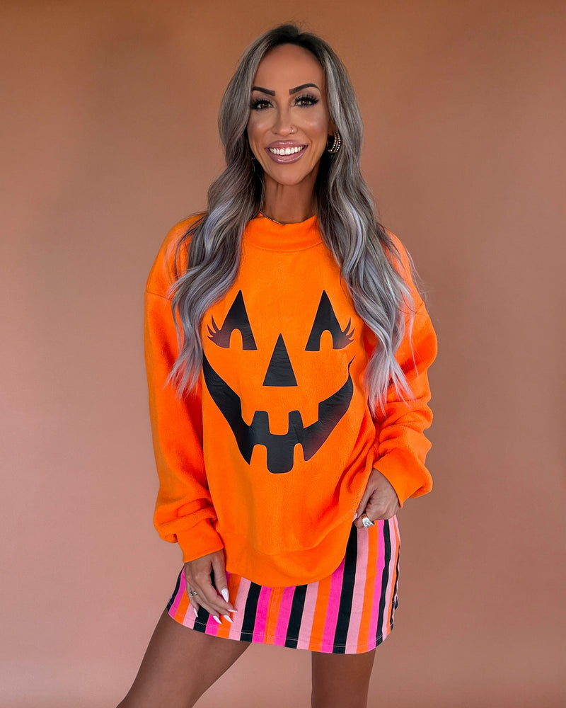 Spooky Graphic Mock Neck Sweatshirt - Orange