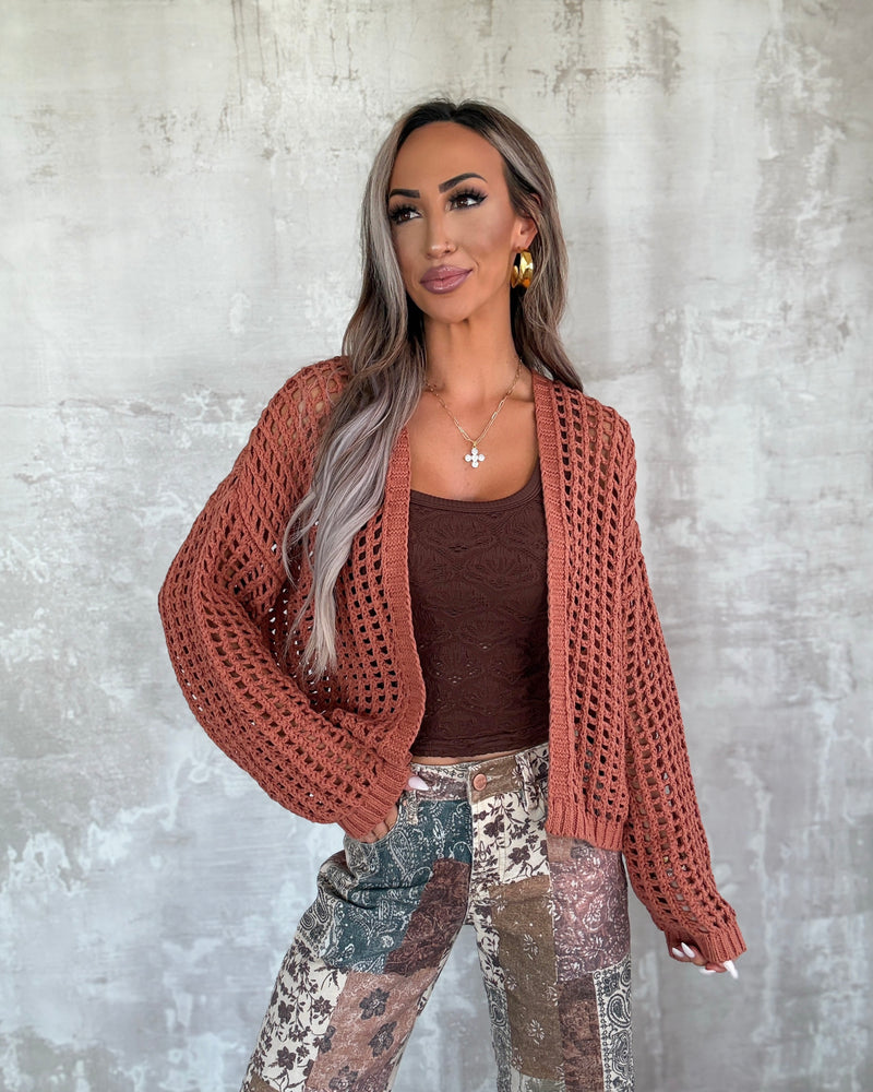Harvest Honey Crochet Sweater - Clay